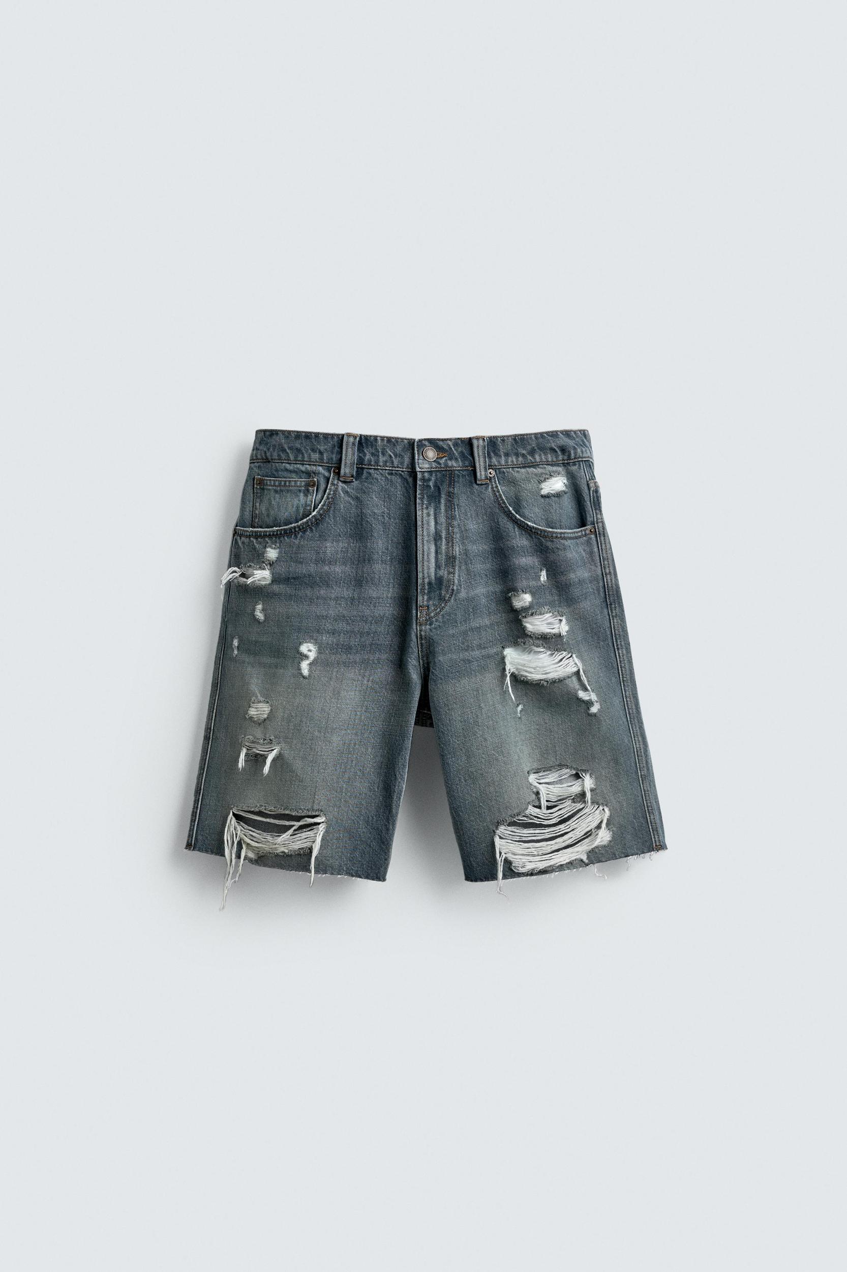 RIPPED DENIM BERMUDA SHORTS Product Image