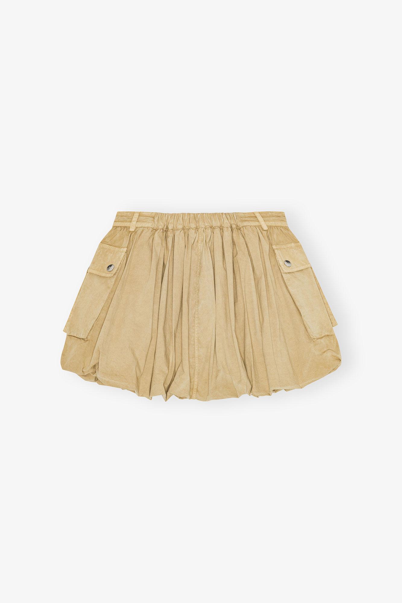 Beige Washed Cotton Mini Bubble Skirt Product Image