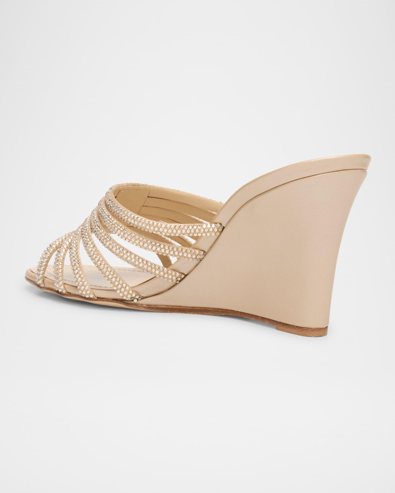 Satin Crystal-Embellished Strappy Wedge Slides Product Image