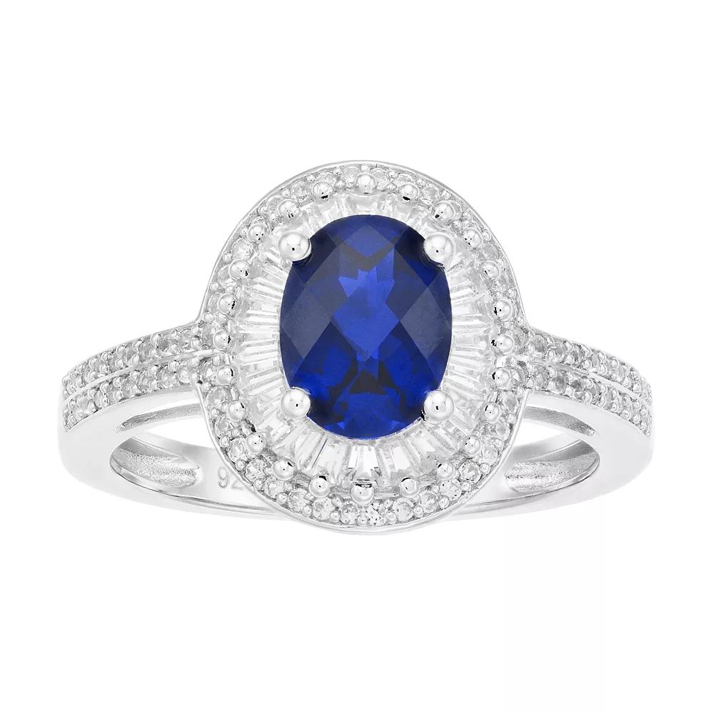 Sterling Silver Lab-Created Blue & White Sapphire Oval halo Ring, Women's, Size: 7, Silvertone Product Image