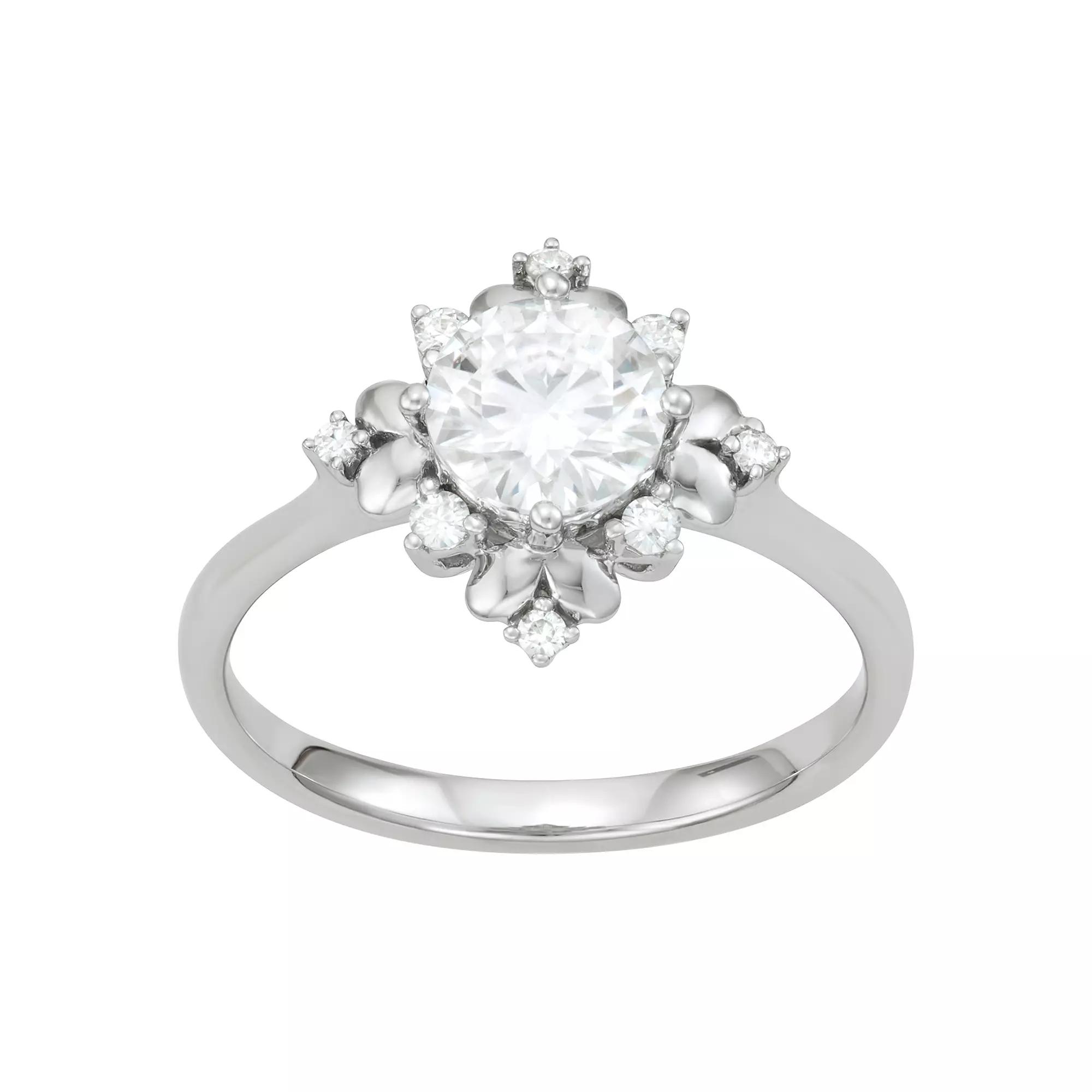 Charles & Colvard 14k White Gold 1 1/10 Carat T.W. Lab-Created Moissanite Floral Halo Ring, Women's, Size: 5 Product Image