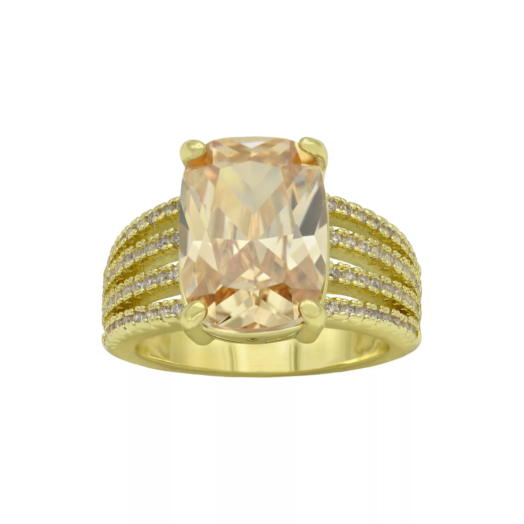 City Luxe Gold Tone Champagne Cubic Zirconia Ring, Women's, Size: 7, Gold Tone Beige Product Image