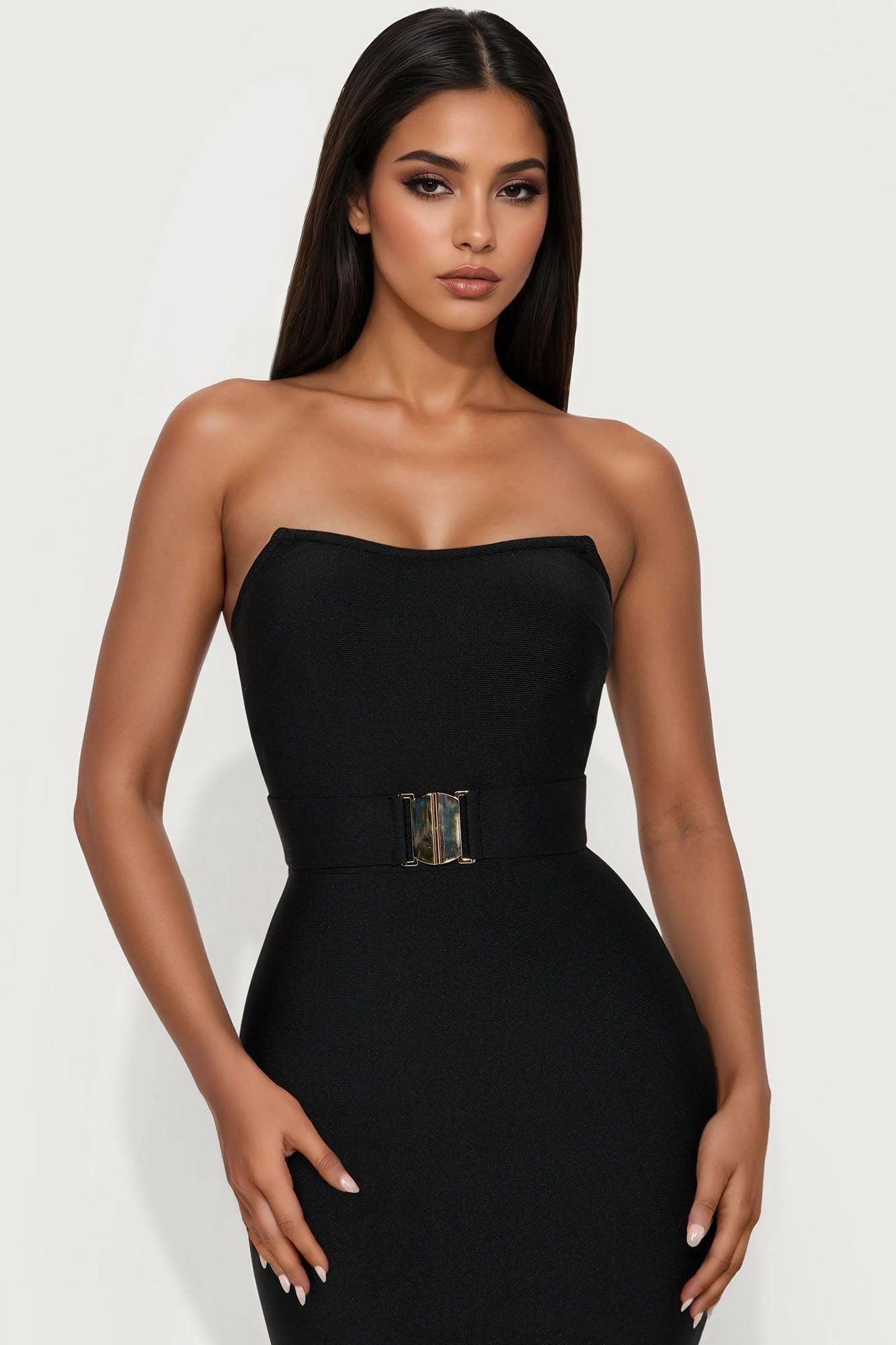Jennifer Belted Bandage Maxi Dress - Black Female Product Image