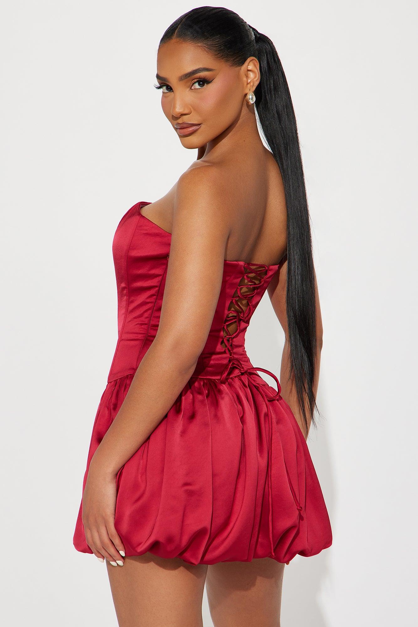 Sweet Like A Cherry Bubble Satin Mini Dress - Wine Product Image