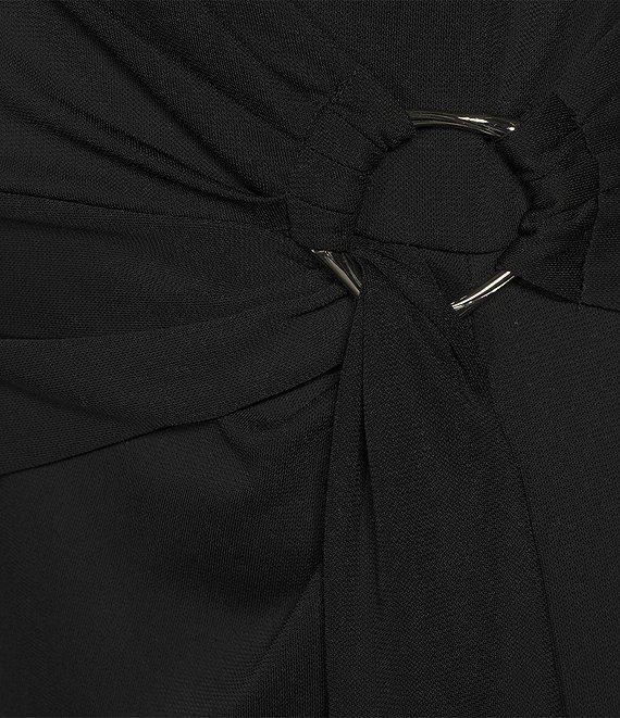 Lauren Ralph Lauren Gervas Stretch Jersey Boat Neck Cap Sleeve Pleated Bamboo O-Ring Waist Sheath Dress Product Image