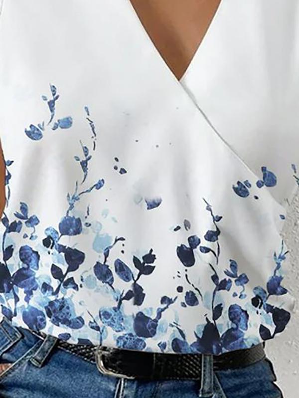 Loose Plus Size Flower Print Split-Joint V-Neck Vest Top Product Image