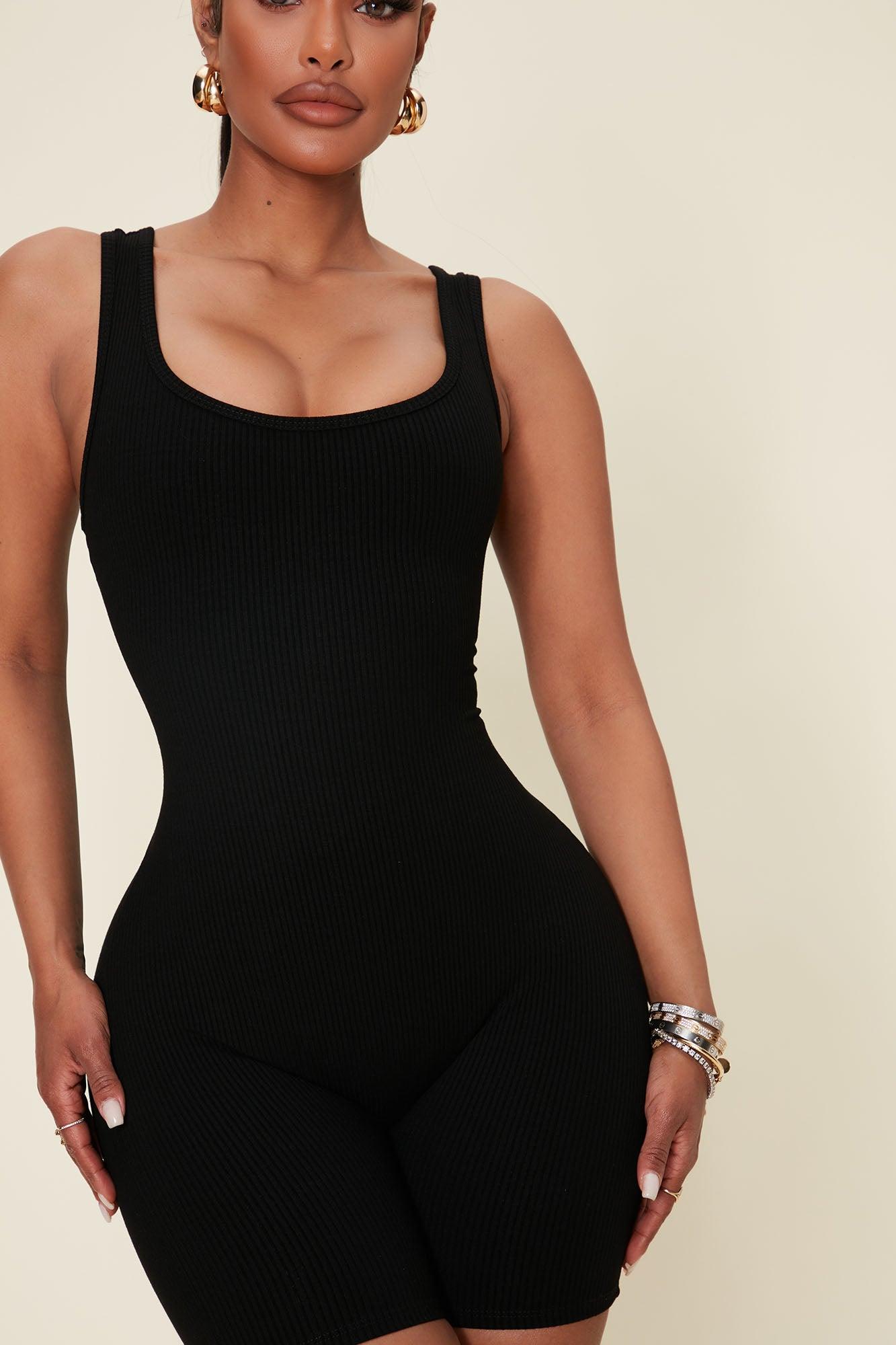 Naveah Scoop Neck Snatched Romper - Black Product Image
