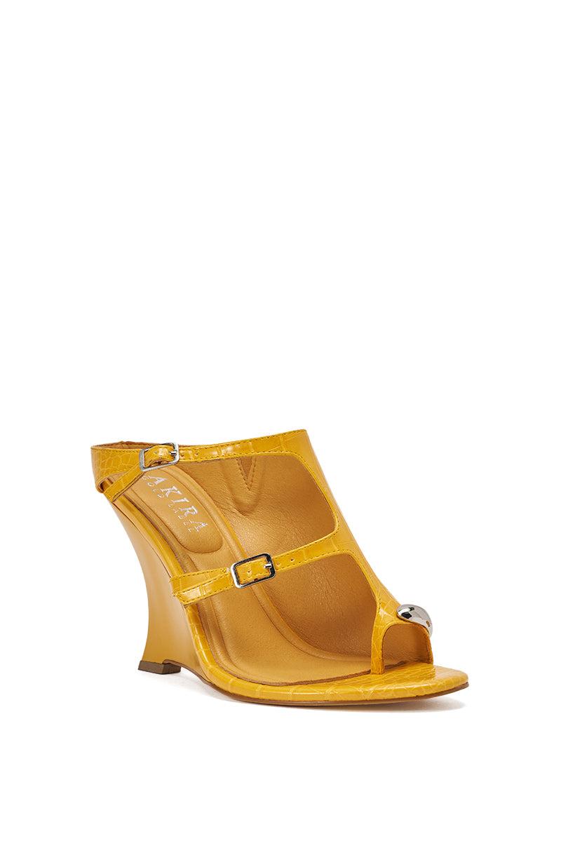 AKIRA GOLD GINO MUSTARD CROC WEDGE SANDAL Product Image