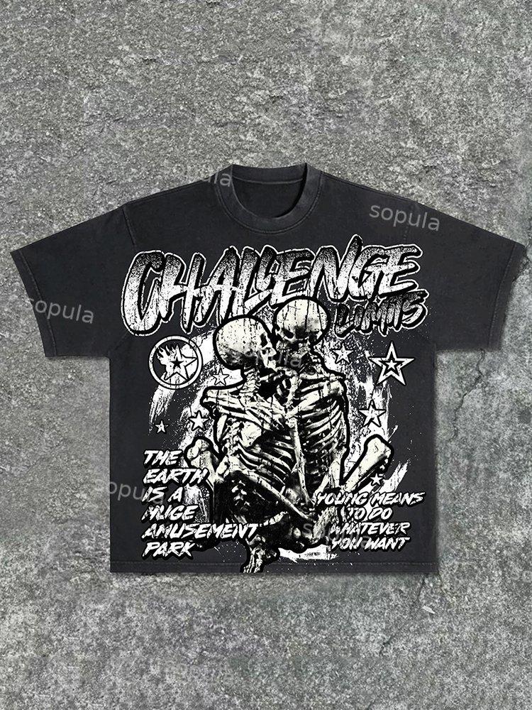 Sopula Men's Vintage Hugging Skeleton Washed T-Shirt Product Image