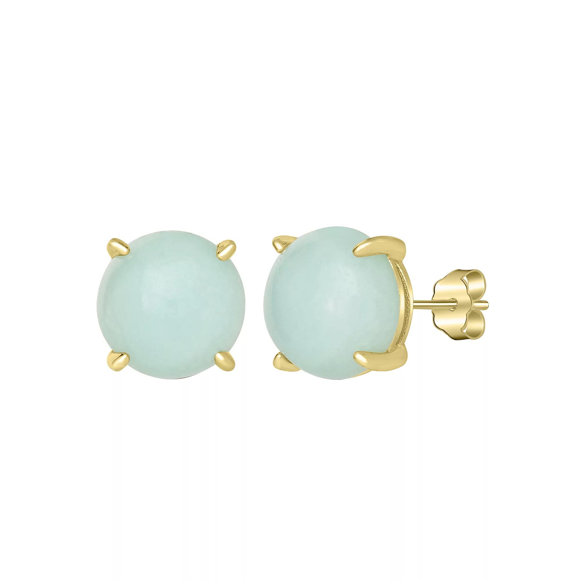 Gemistry 14k Gold Over Sterling Silver Stone Round Stud Earrings, Women's, Amazonite Product Image