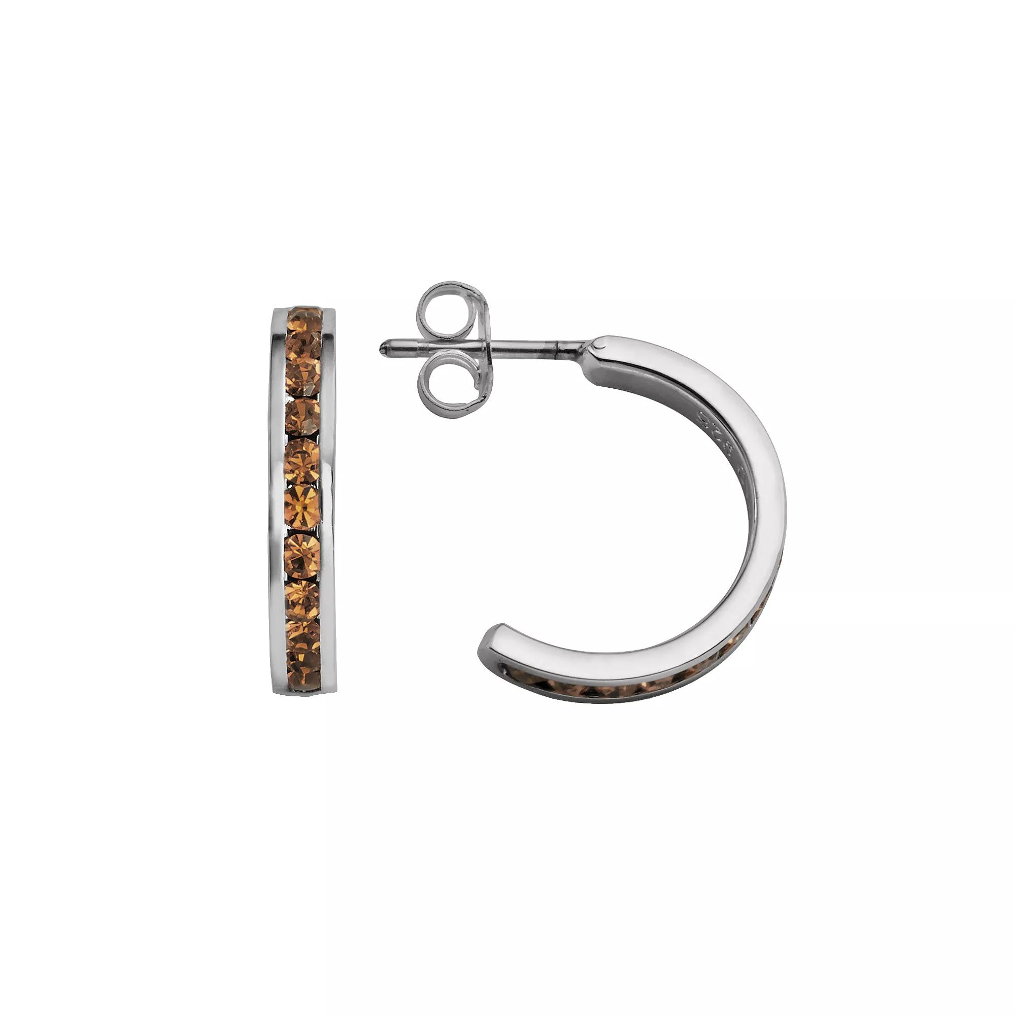 Traditions Jewelry Company Sterling Silver Crystal Semi-Hoop Earrings, Women's, Black Product Image