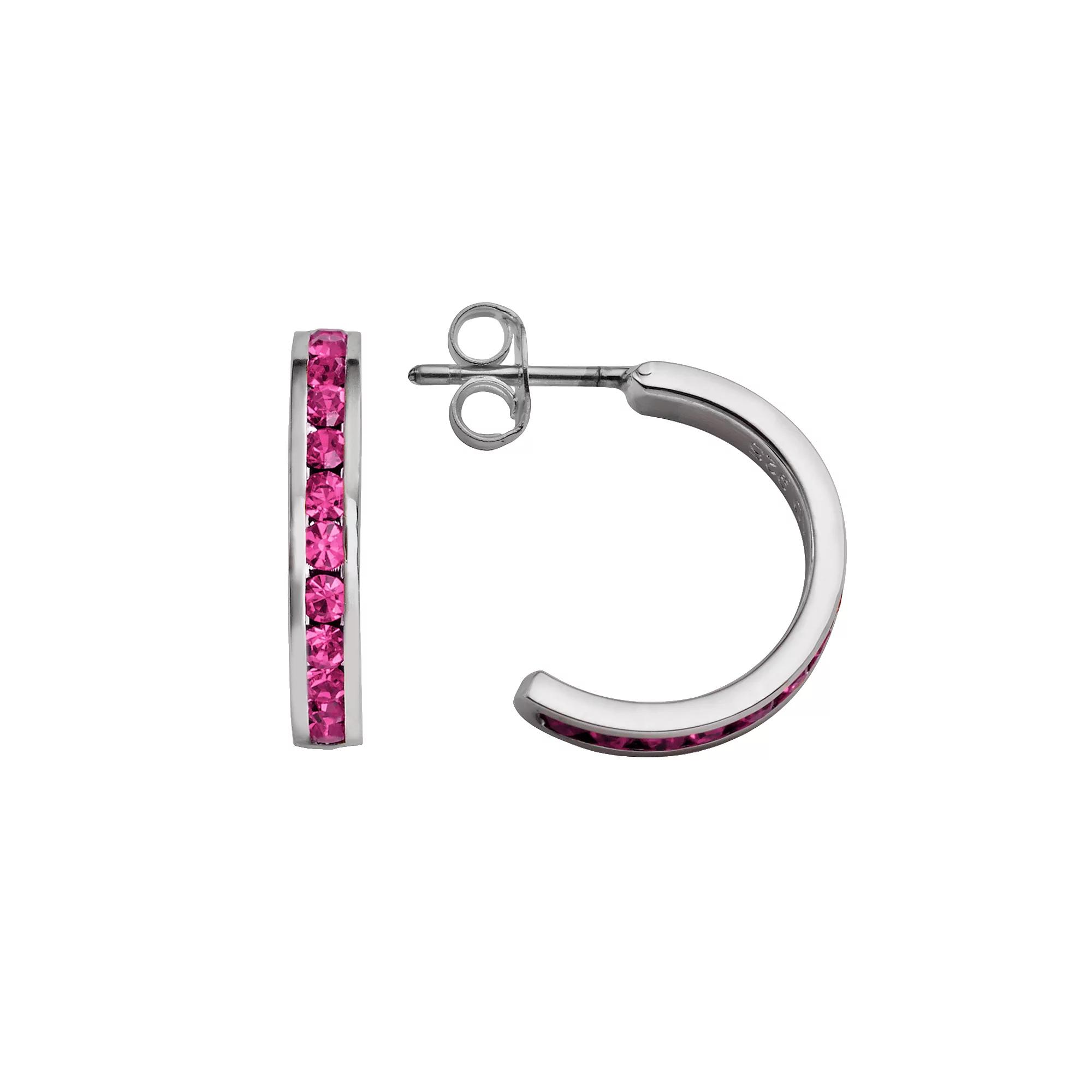 Traditions Jewelry Company Sterling Silver Crystal Semi-Hoop Earrings, Women's, Black Product Image