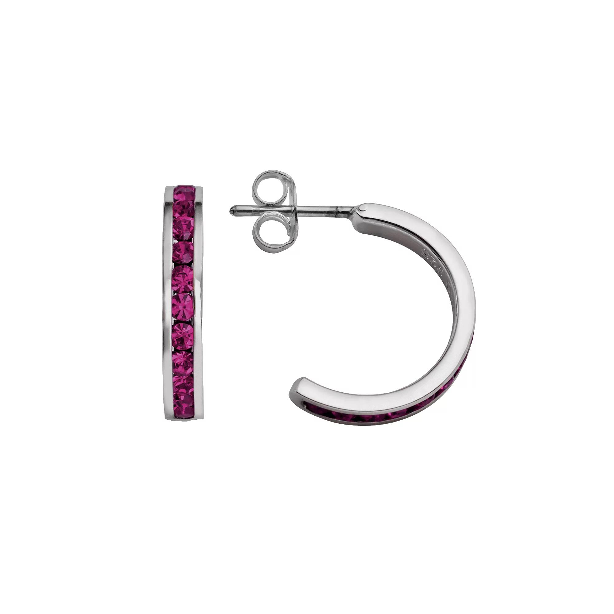 Traditions Jewelry Company Sterling Silver Crystal Semi-Hoop Earrings, Women's, Black Product Image