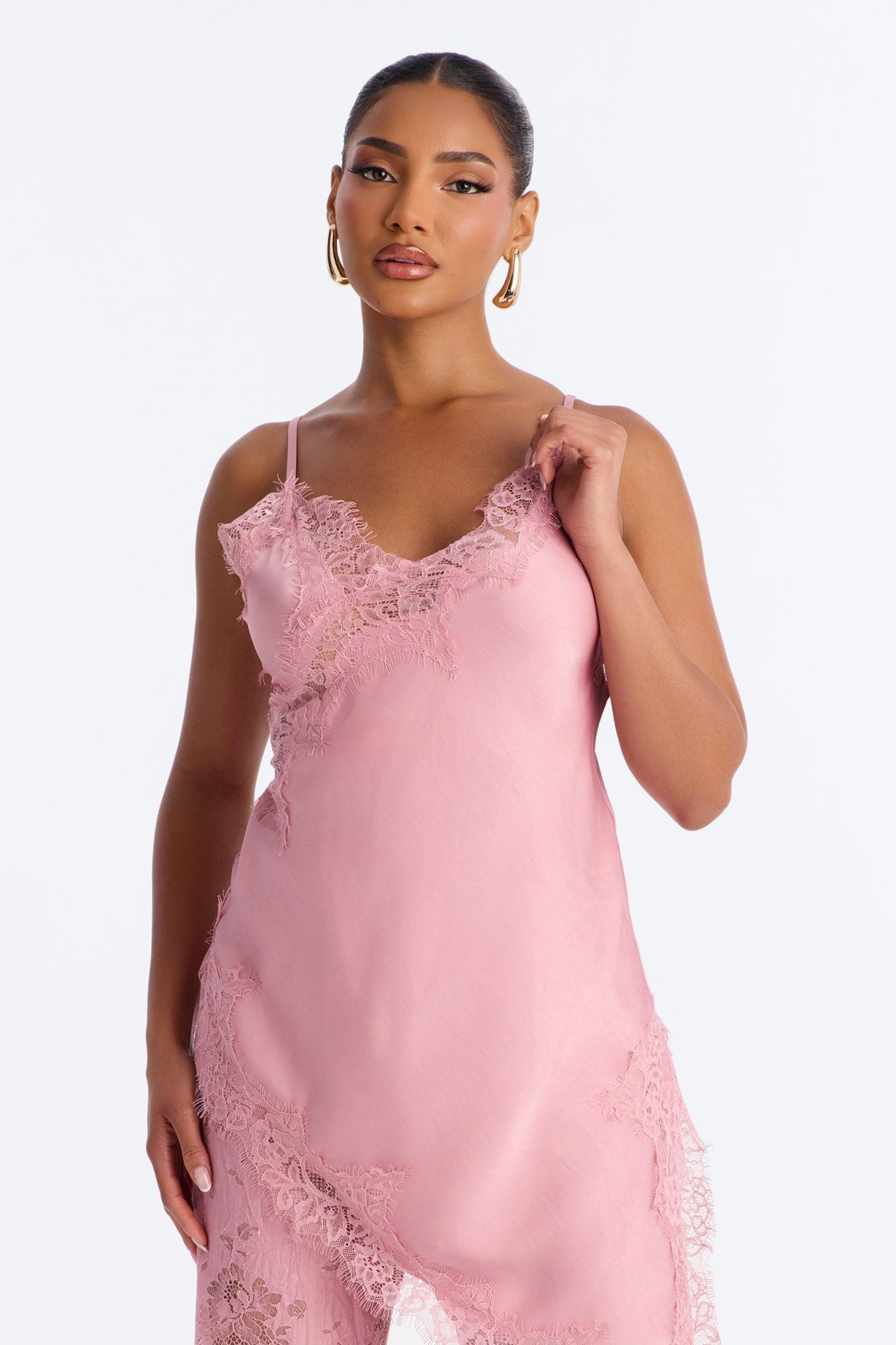 Yasmin Satin Lace Pant Set - Mauve Female Product Image