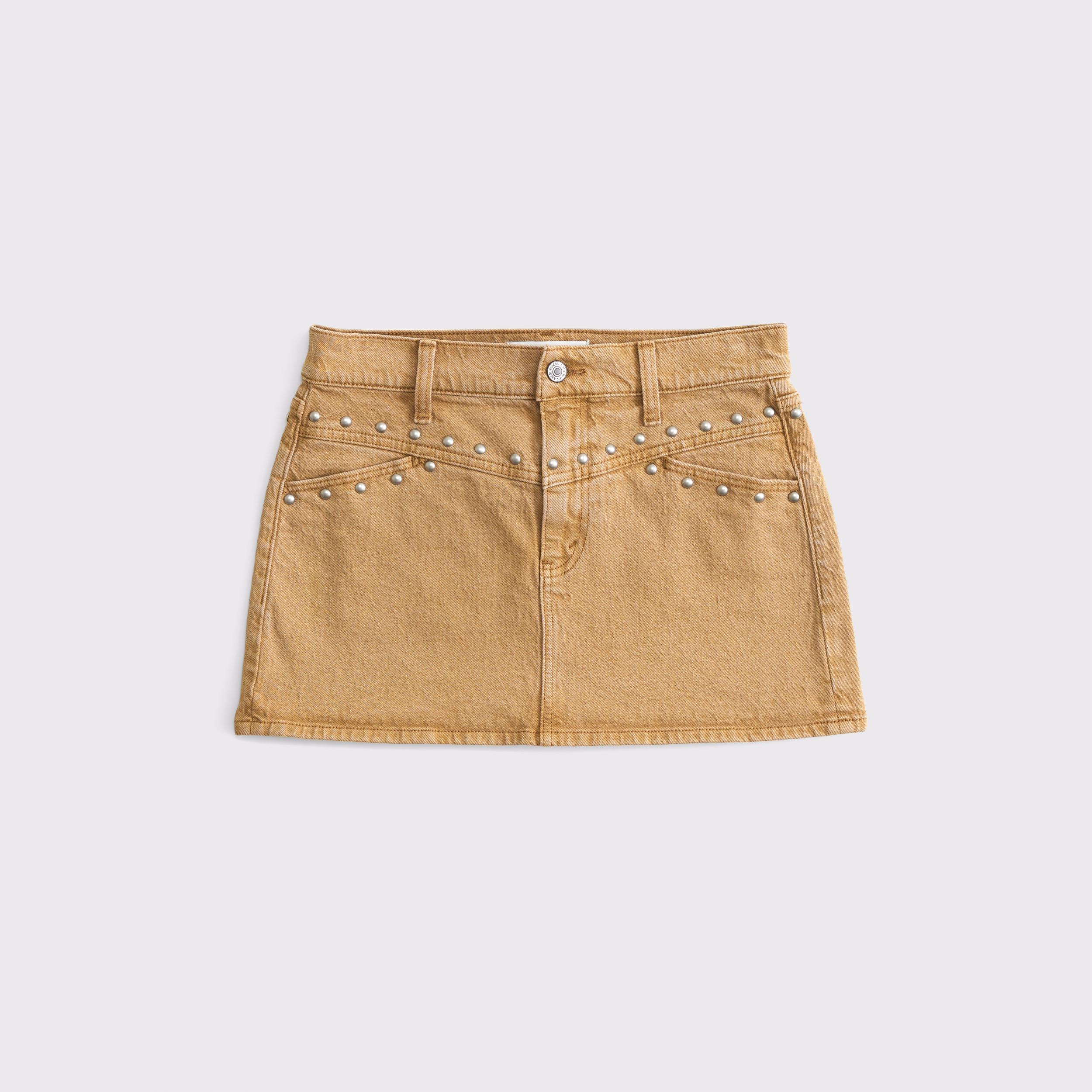 Mid Rise Denim Studded Mini Skirt Product Image