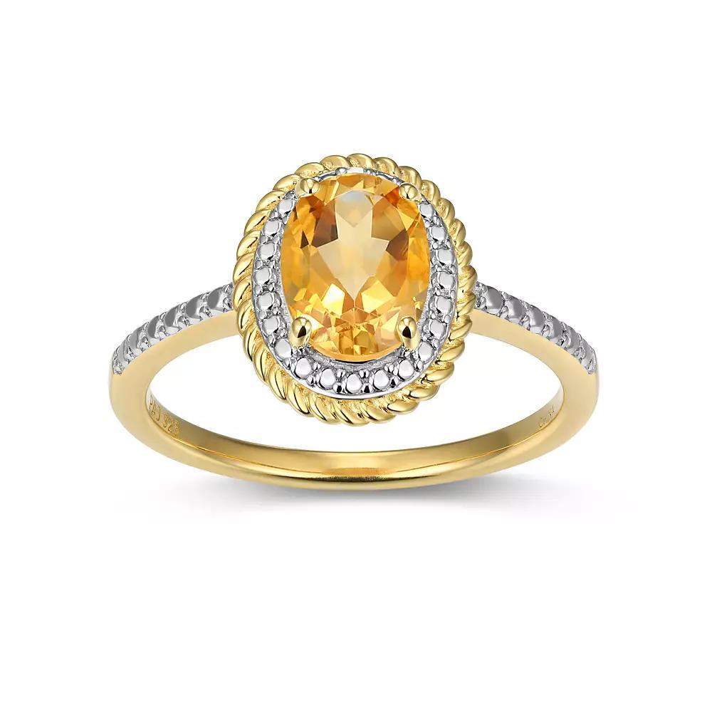 18k Gold Over Silver Gemstone & Diamond Accent Halo Ring, Women's, Size: 7, November Gen Citrine Product Image