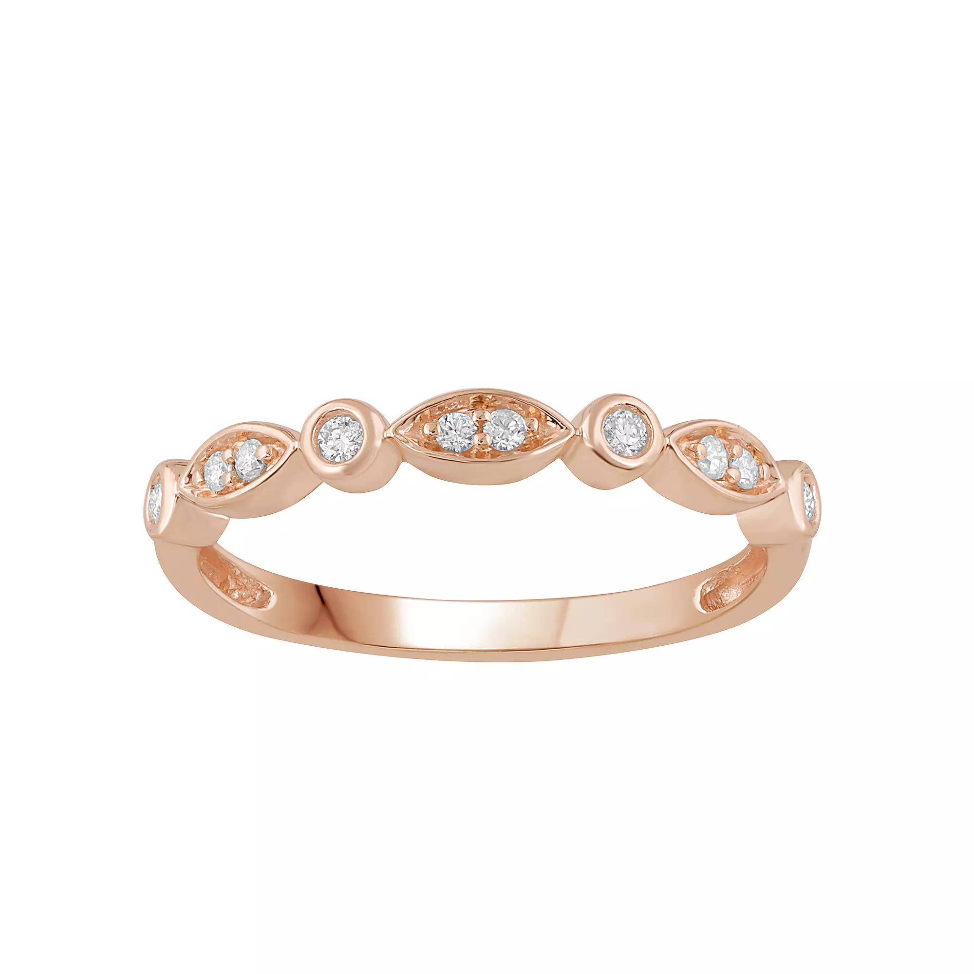 10k Gold 1/10 Carat T.W. Diamond Stackable Marquise Ring, Women's, Size: 7, Pink Product Image