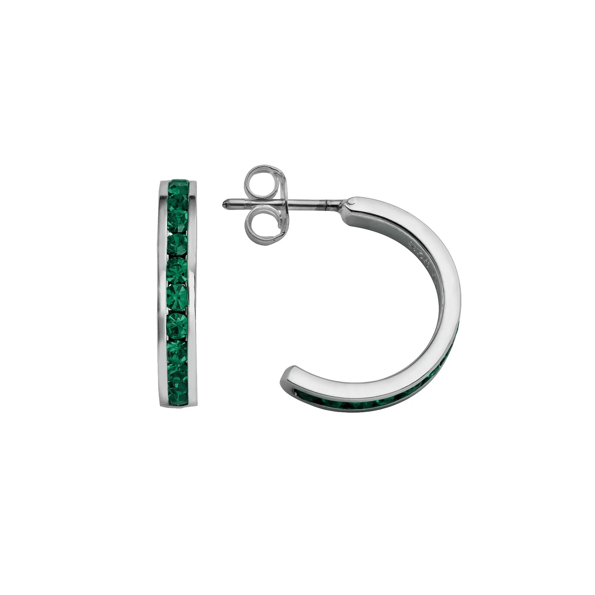 Traditions Jewelry Company Sterling Silver Crystal Semi-Hoop Earrings, Women's, Black Product Image