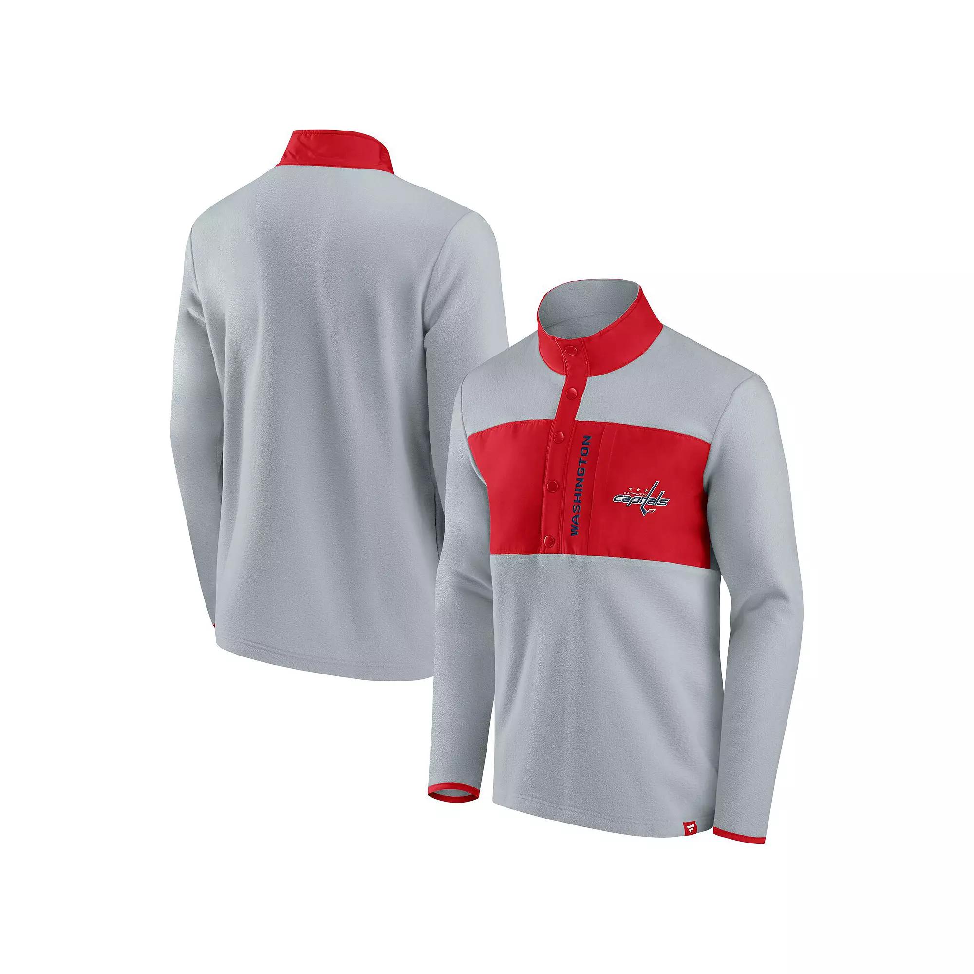 Men's Fanatics Branded Gray/Red Chicago Blackhawks Omni Polar Fleece Quarter-Snap Jacket,  Product Image