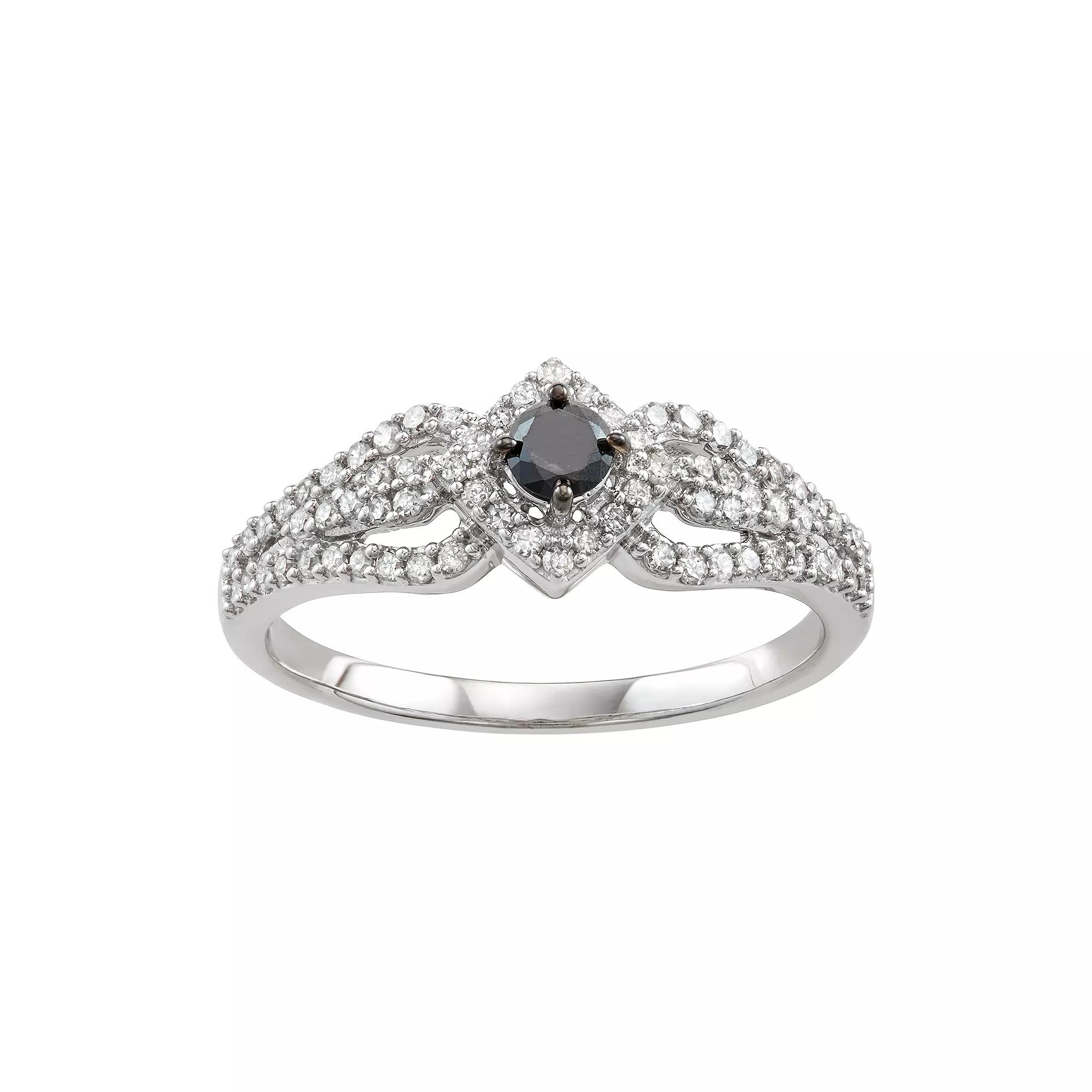 HDI 14k White Gold 1/2 Carat T.W. Black & White Diamond Engagement Ring, Women's,  Product Image