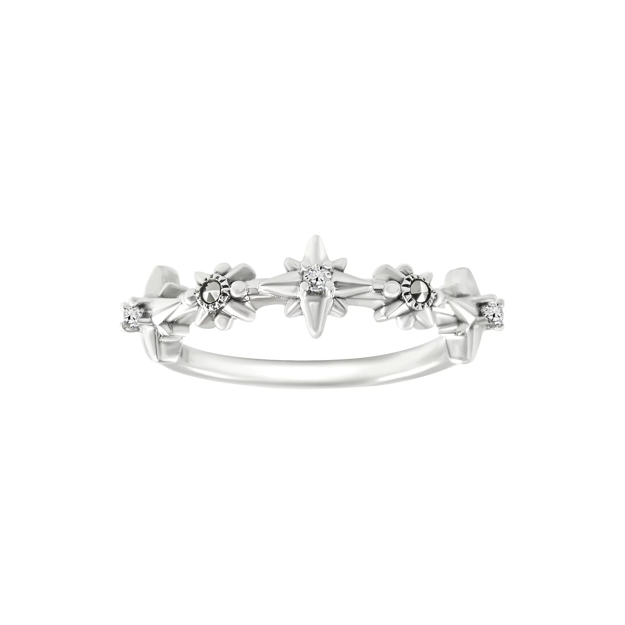 Lavish by TJM Sterling Silver Marcasite & Cubic Zirconia Trio Star Burst Ring, Women's,  Product Image