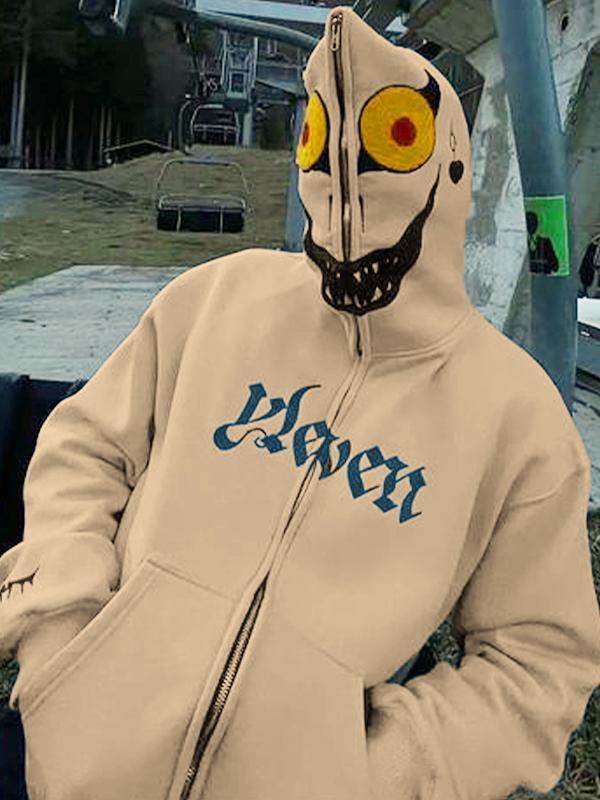 Funny Smiling Print Full Zip Oversized Hoodie Product Image