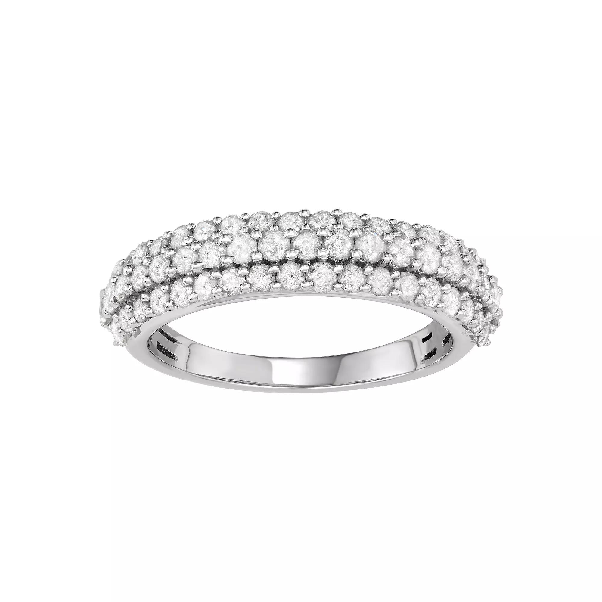 Jewelexcess Sterling Silver 1 Carat T.W. Diamond Triple Row Ring, Women's, Size: 6 Product Image