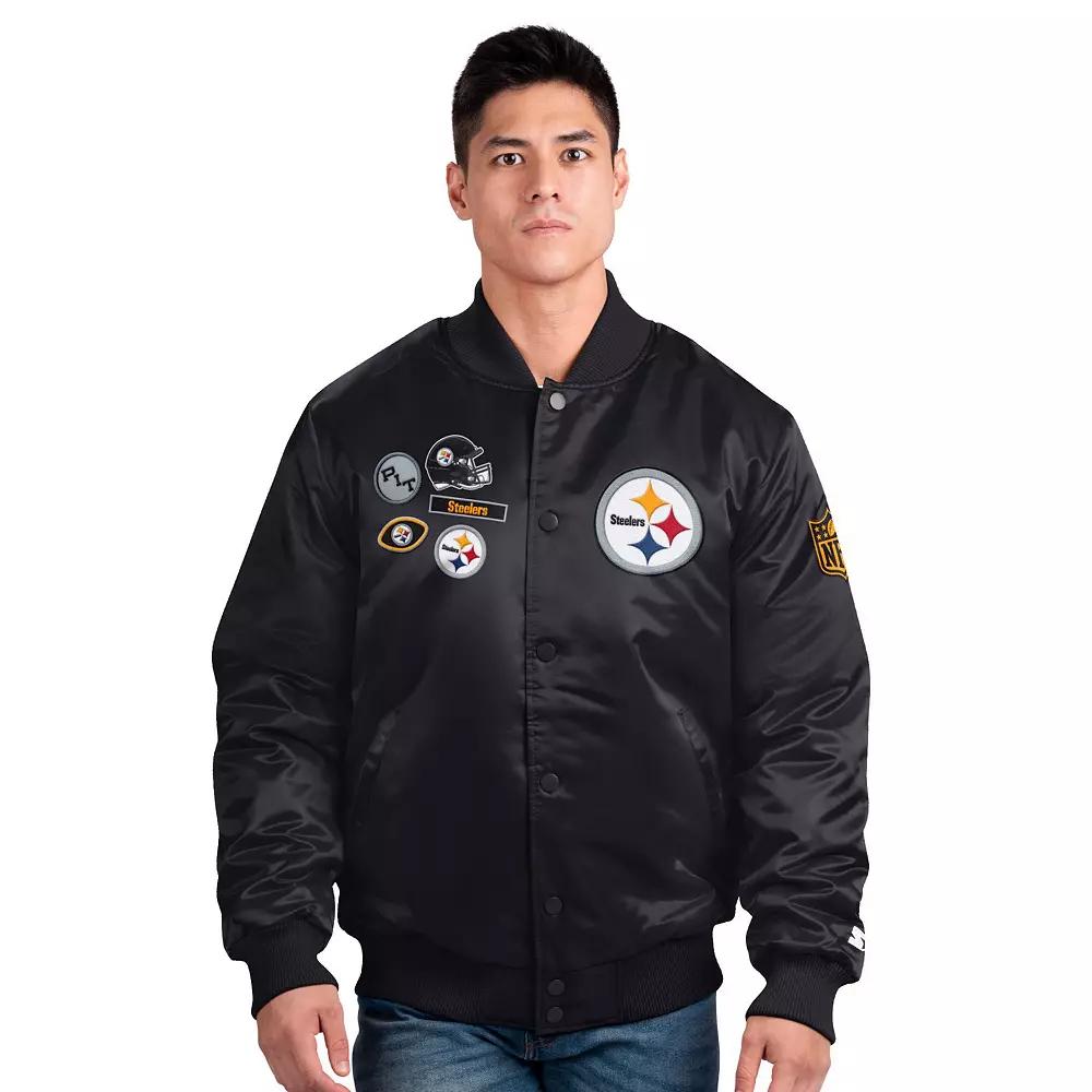 Men's Starter Black Pittsburgh Steelers Exclusive Satin Full-Snap Varsity Jacket,  Product Image