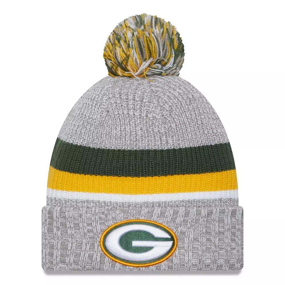 Men's New Era Heather Gray Green Bay Packers Cuffed Knit Hat with Pom, Grey Product Image