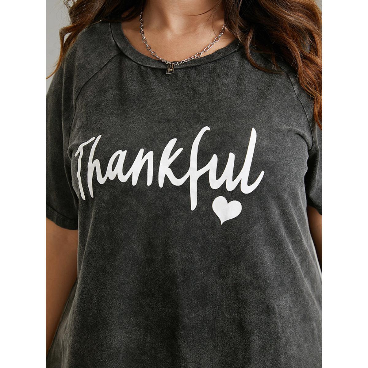 Plus Size Vintage Letter Print Round Neck Raglan Sleeve T-shirt Black Women Casual Printed Positive slogan Festival-Christmas T-shirts BloomChic 12/L Product Image