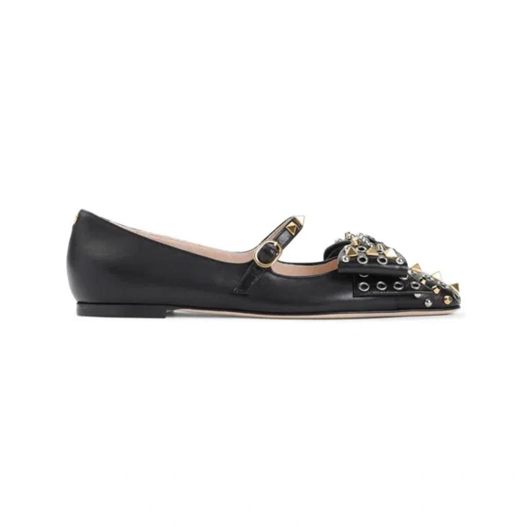 VALENTINO GARAVANI Mary-jane Bowow Ballerina In Kidskin With Studs Woman Black 35 In Multi Product Image