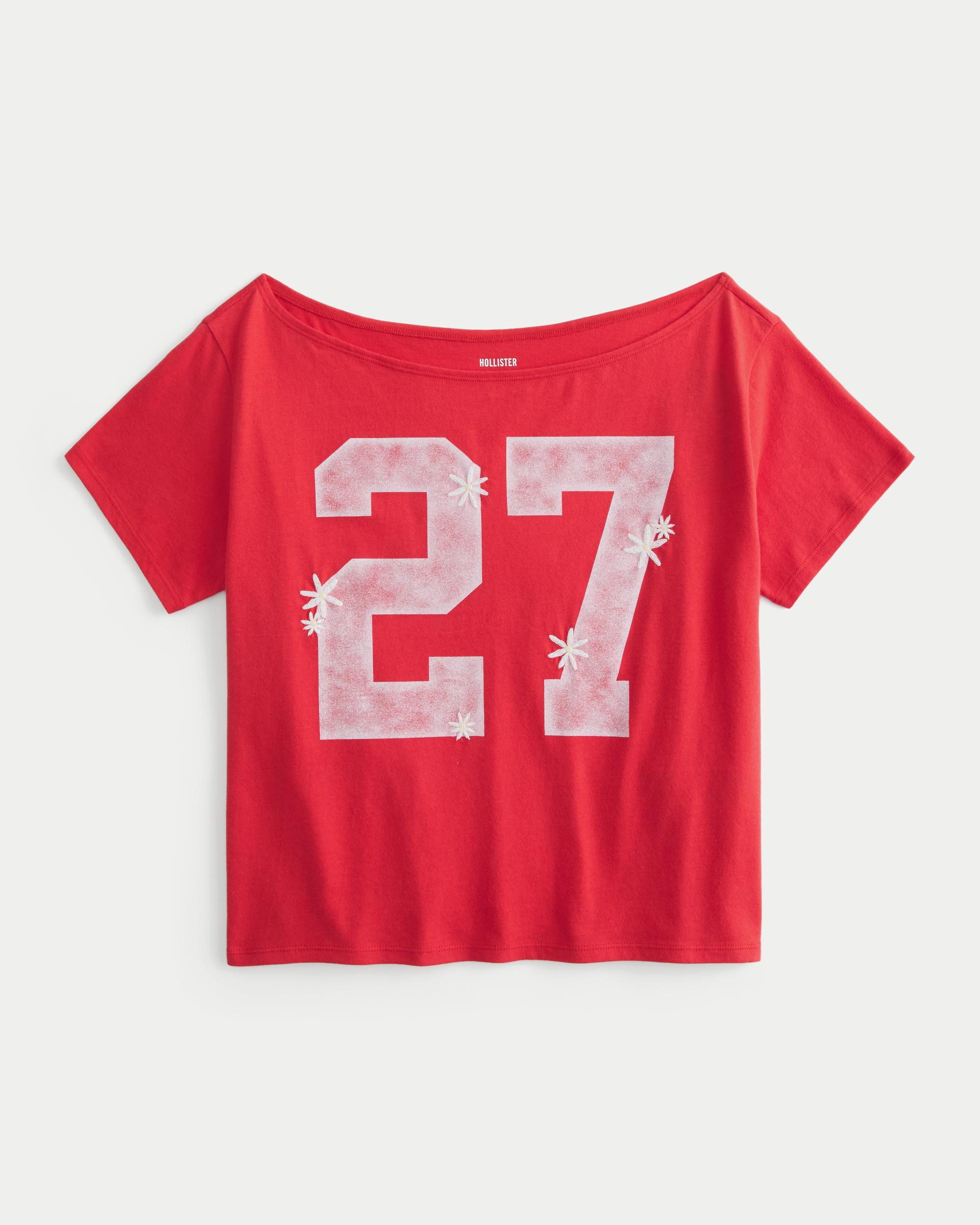 Easy Off-the-Shoulder Baseball Graphic Tee Product Image
