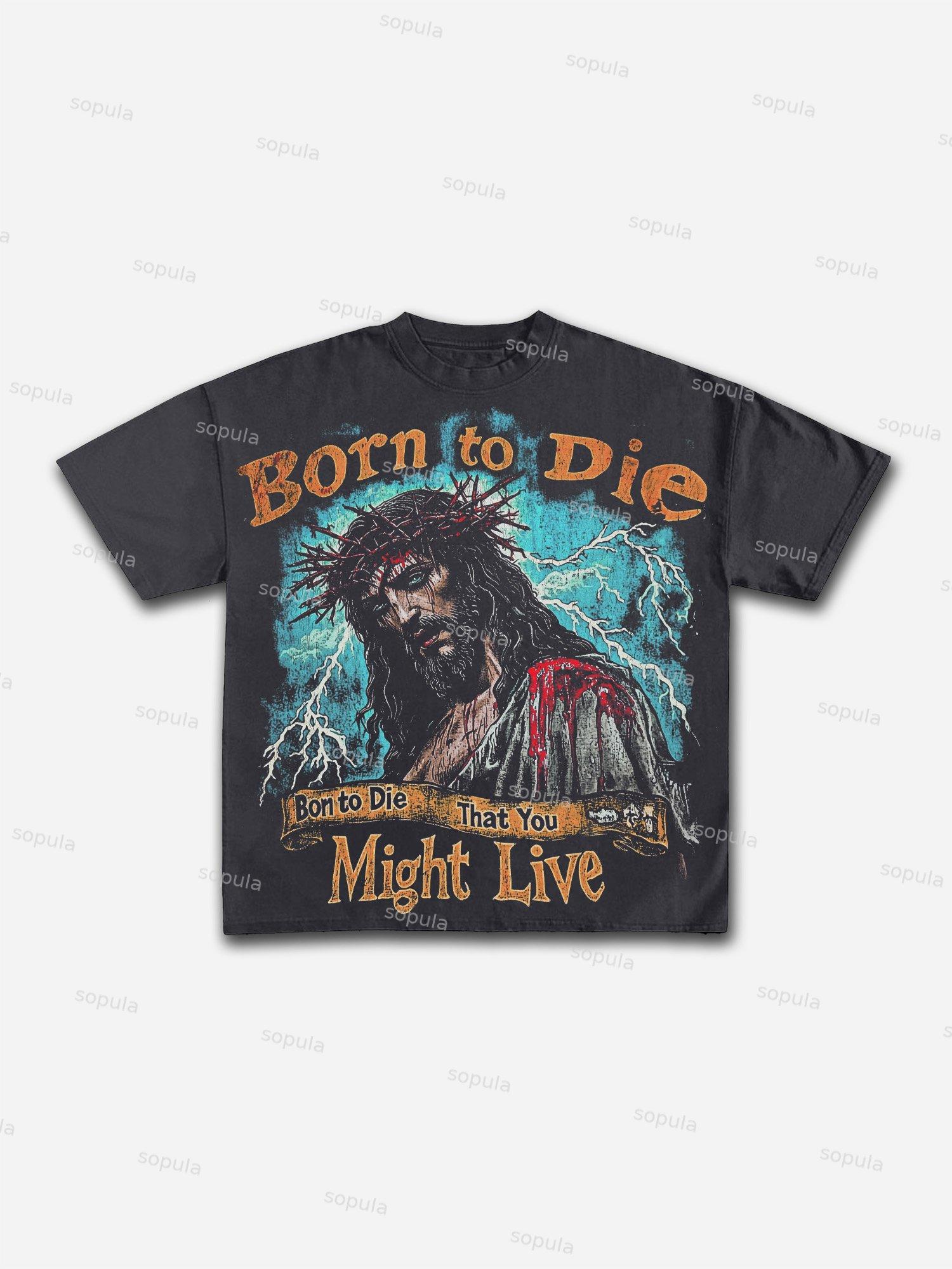 Vintage Jesus God's Story Print Cotton T-shirt Product Image