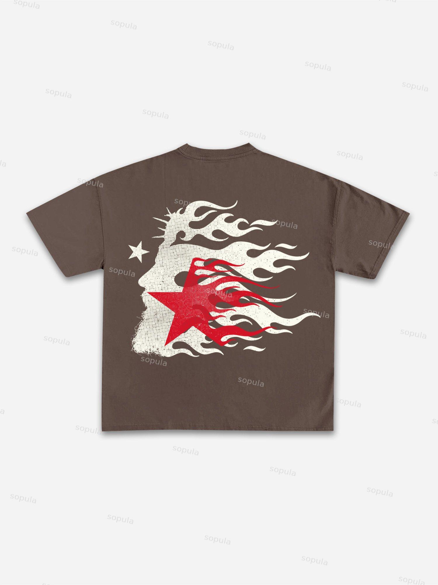 Flame Jesus God Silhouette Network Vintage Graphic Cotton T-shirt Product Image