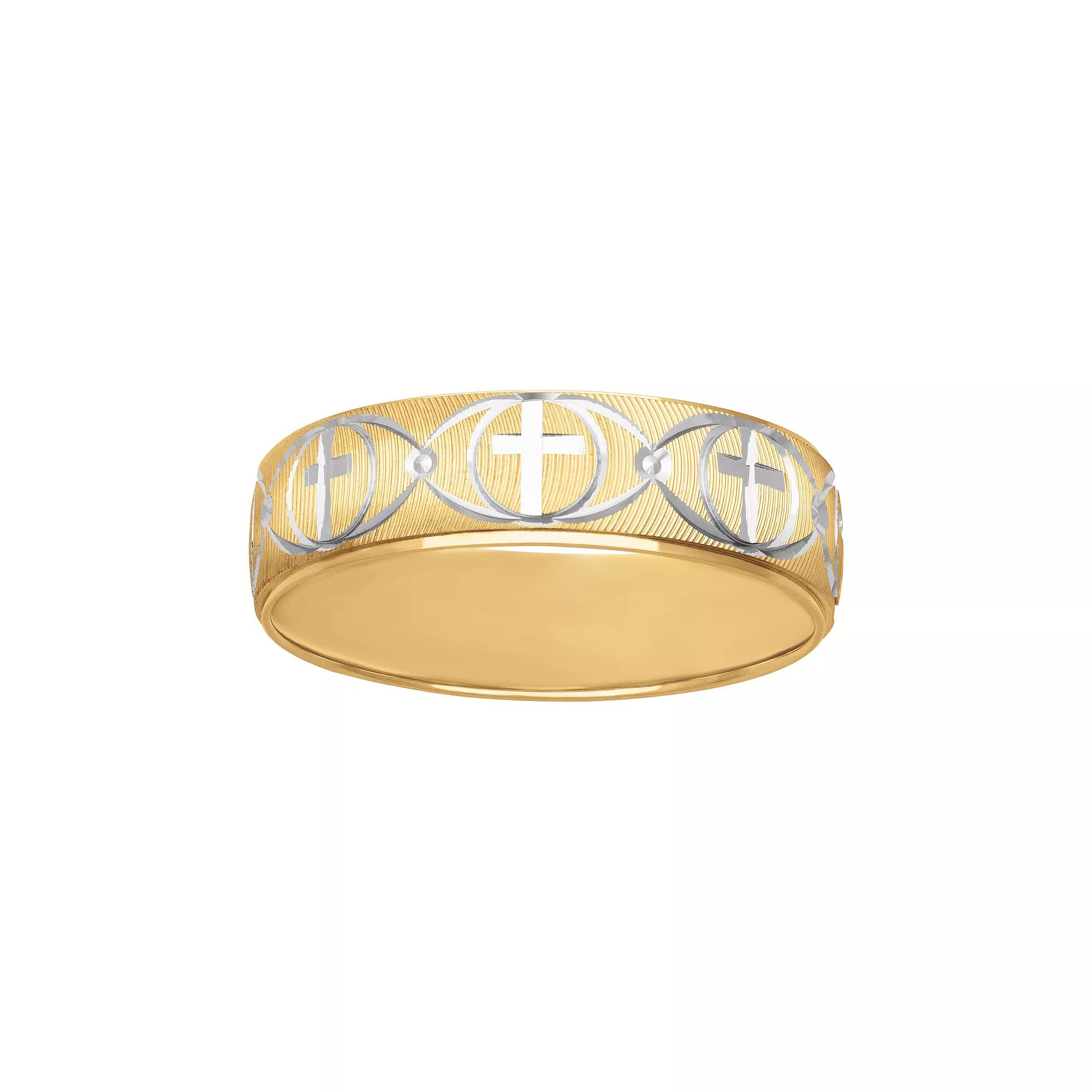 AXL 10k Gold & White Rhodium 6 mm Cross Mens Band 10k Two Tone Product Image