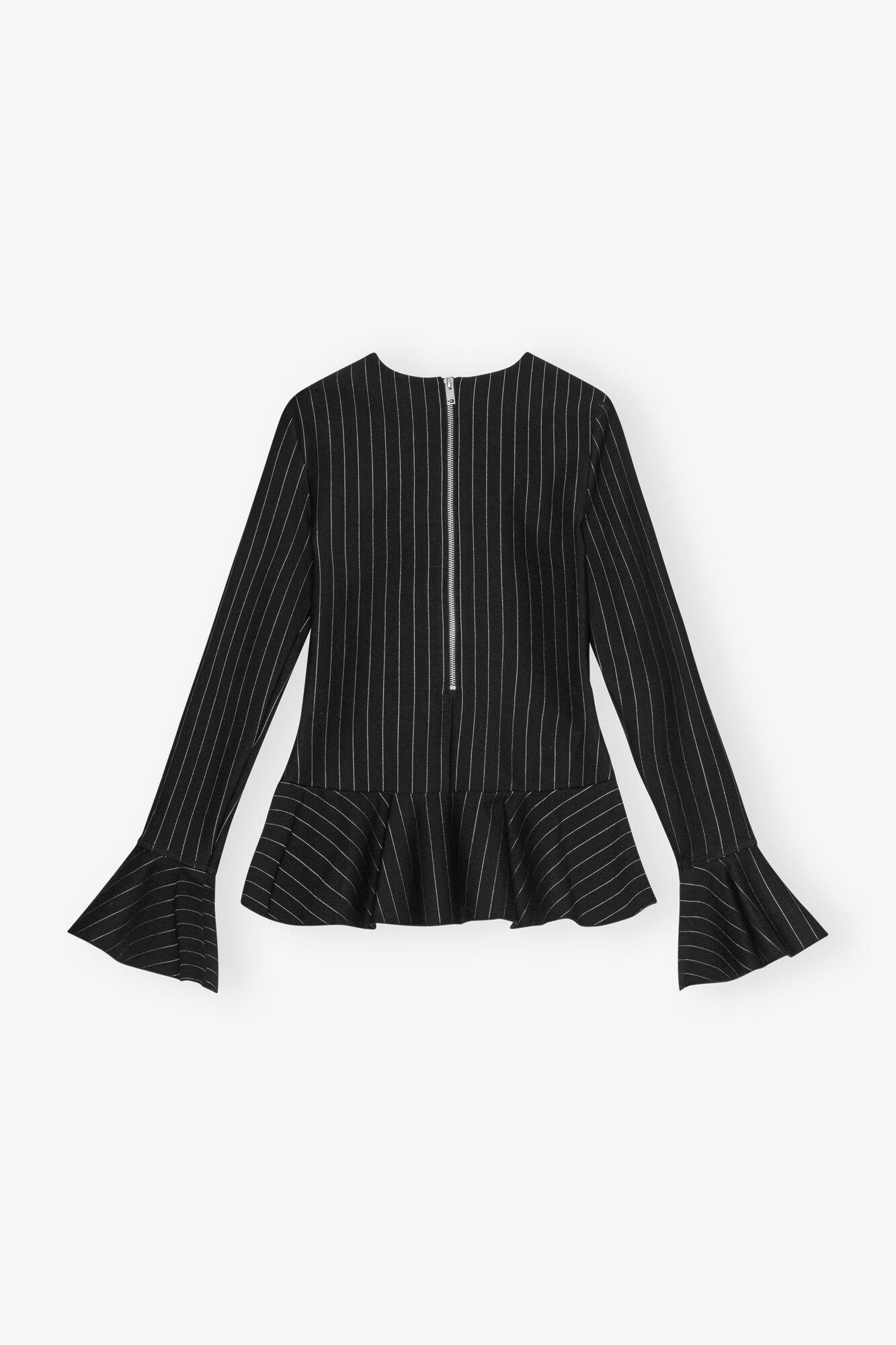 Black Pinstripe Peplum Blouse Product Image