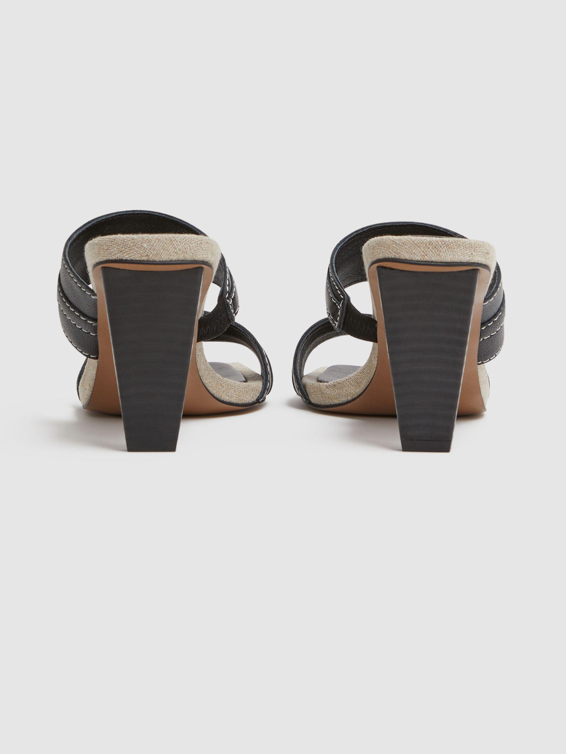 Leather Strap Heeled Mules in Black Product Image