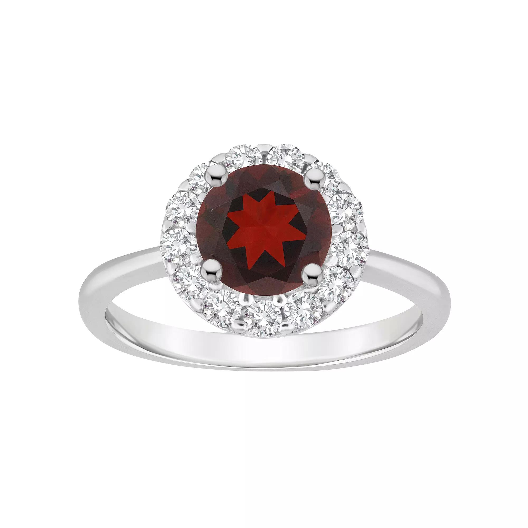 Celebration Gems Sterling Silver Gemstone Halo Ring, Womens Red Product Image