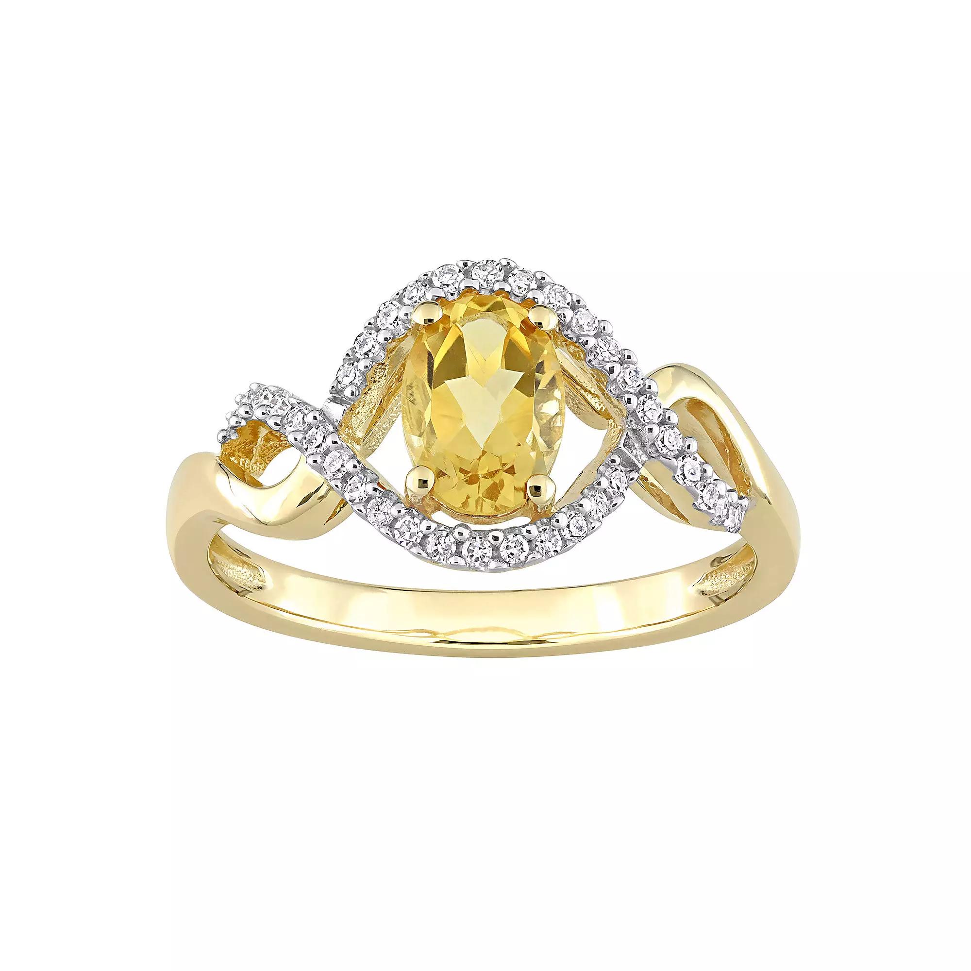 Stella Grace 10k Gold Citrine & 1/6 Carat T.W. Diamond Halo Engagement Ring, Women's,  Product Image