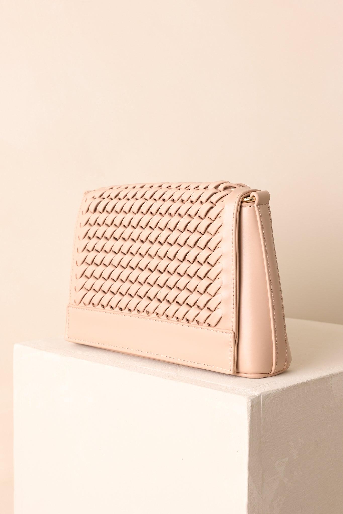 A Little Off Track Beige Woven Faux Leather Handbag Product Image