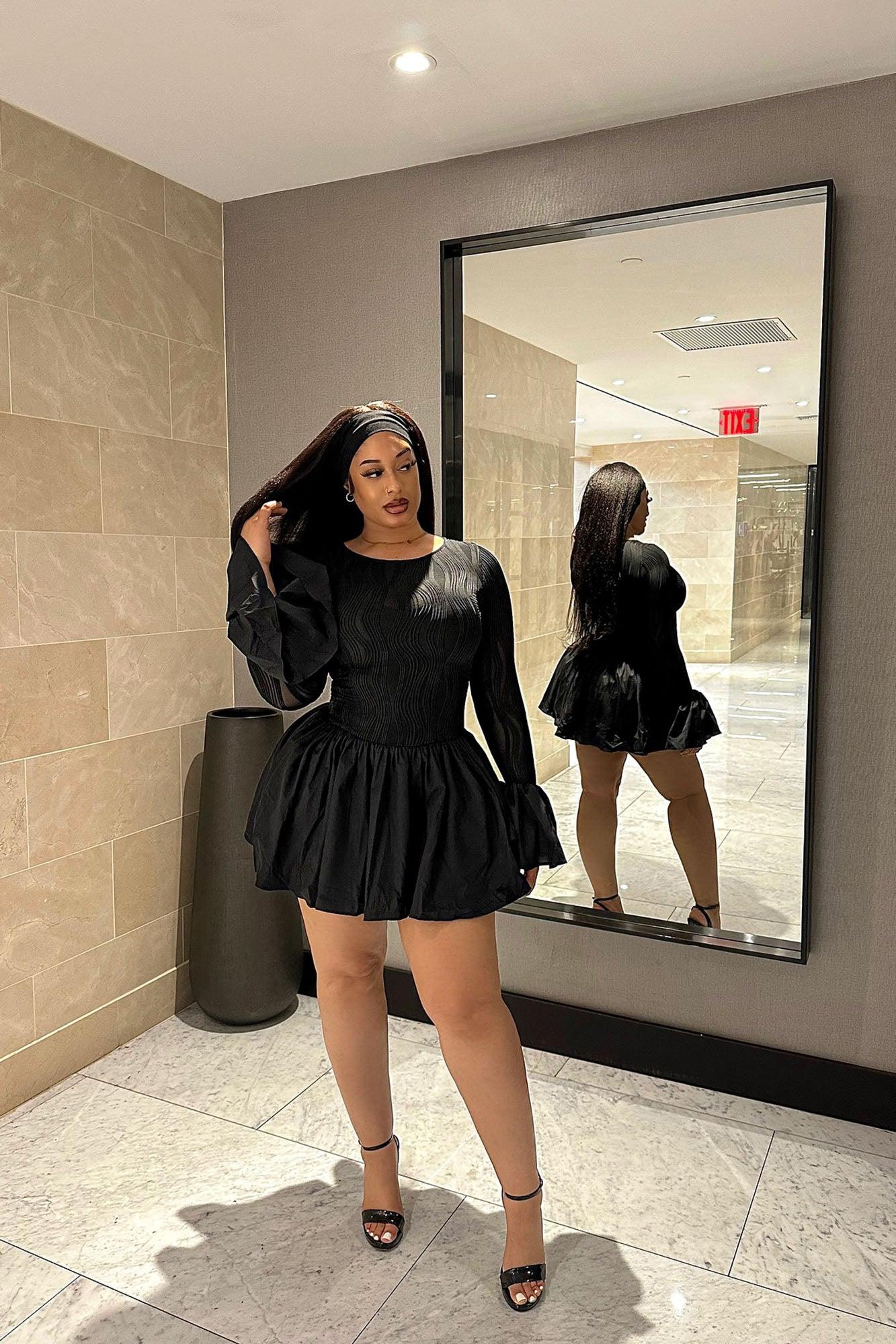 Mariella Bell Sleeve Mini Dress - Black Product Image