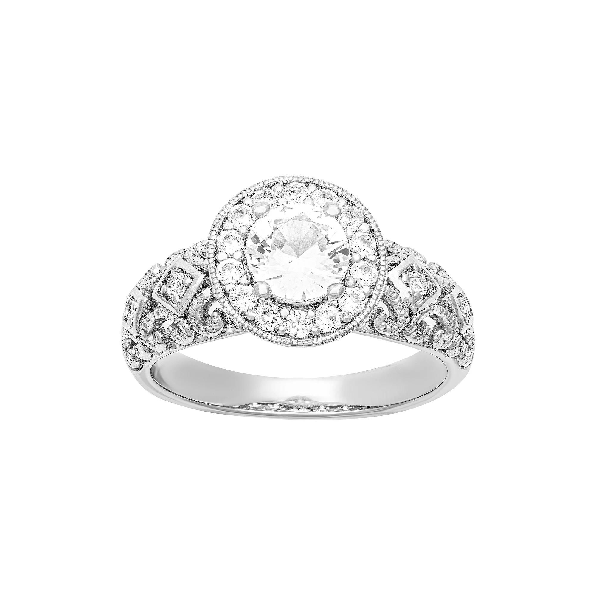 Love Always Sterling Silver Lab-Created White Sapphire Halo Engagement Ring, Women's, Size: 5 Product Image