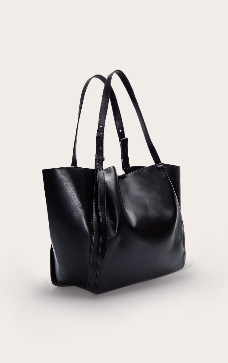 Black PU Adjustable Strap Tote Bag Product Image