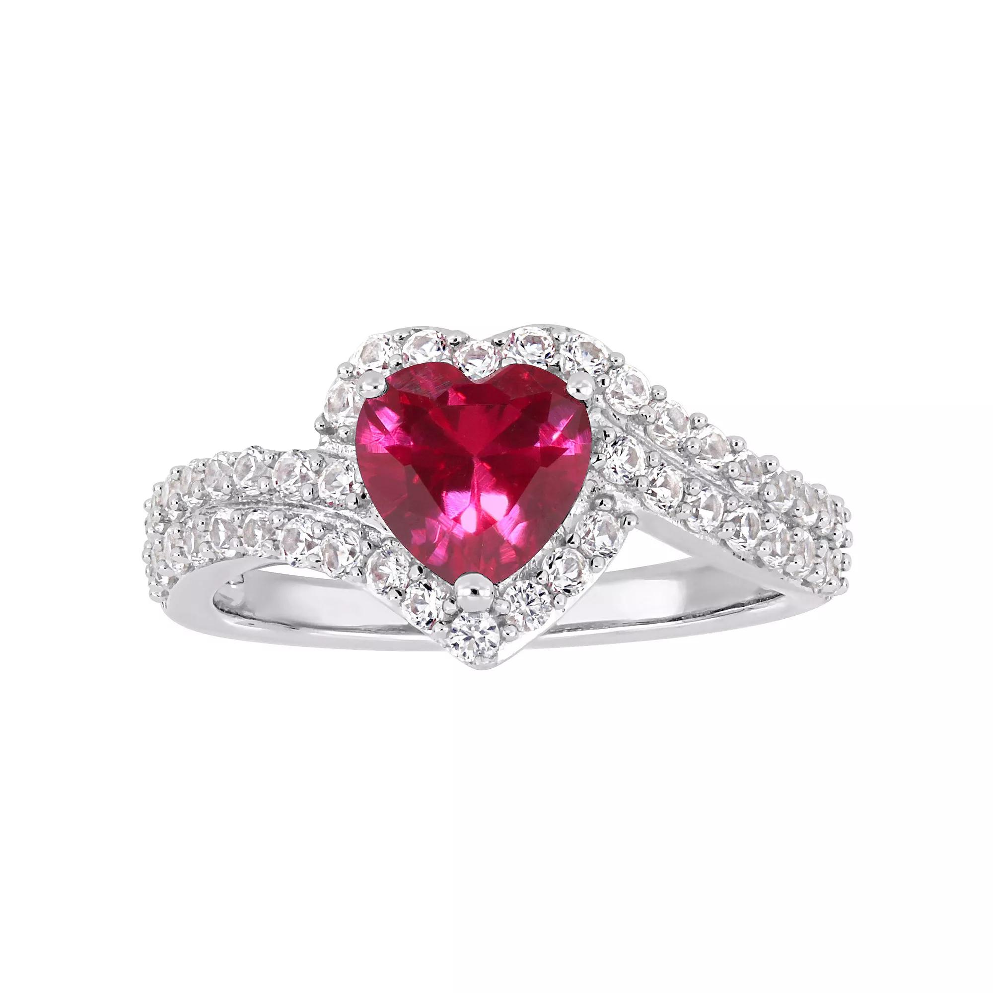 Stella Grace Sterling Silver Lab Created Ruby & Lab Created White Sapphire Heart Halo Ring, Women's,  Product Image