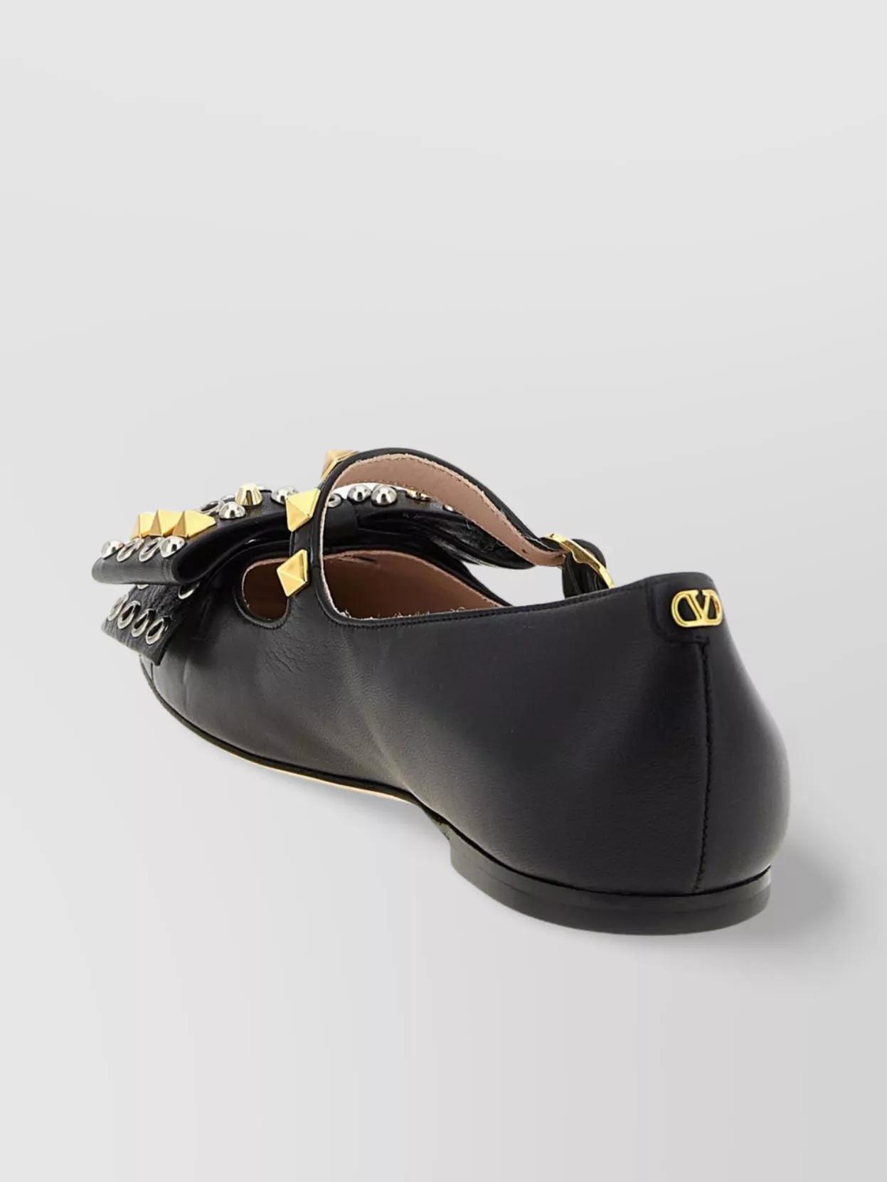 VALENTINO GARAVANI Mary-jane Bowow Ballerina In Kidskin With Studs Woman Black 35 In Multi Product Image