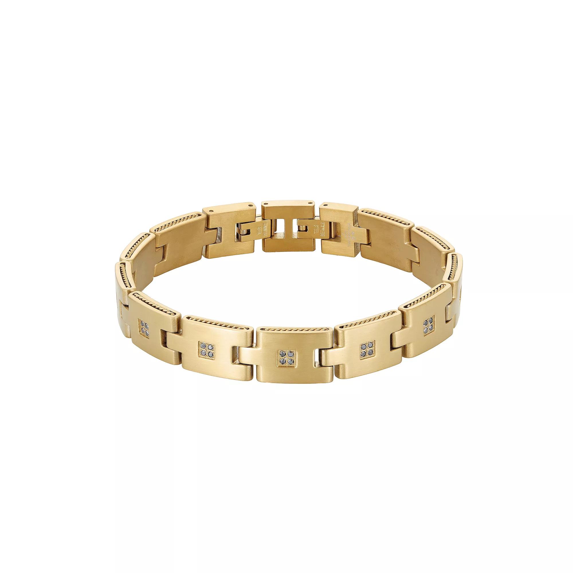 Men's LYNX Gold Tone Stainless Steel 3/8 Carat T.W. Black Diamond Bracelet, Size: 8.5" Product Image