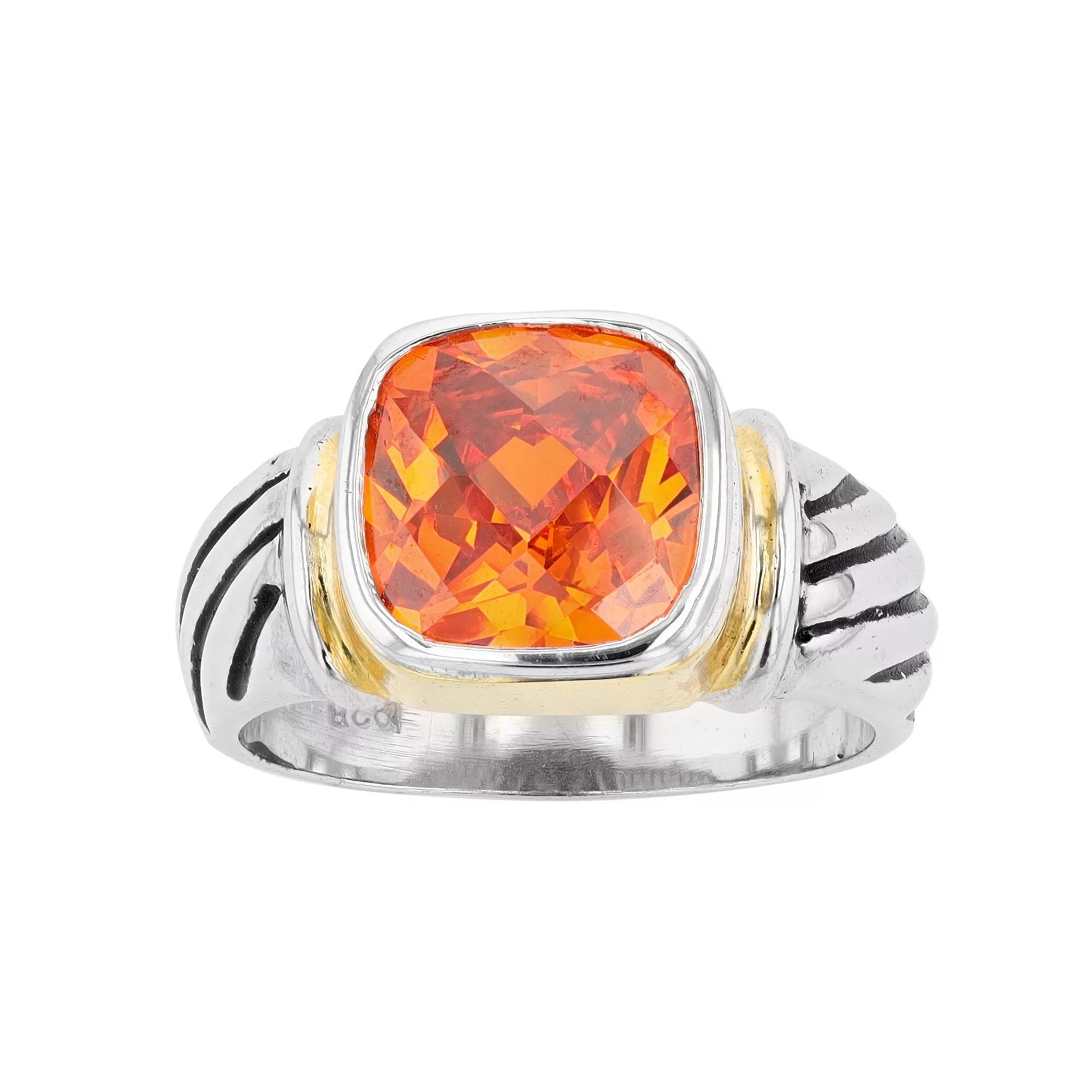 Traditions Jewelry Company Sterling Silver Orange Crystal Textured Channel Ring, Women's, Size: 9, Two Tone Product Image
