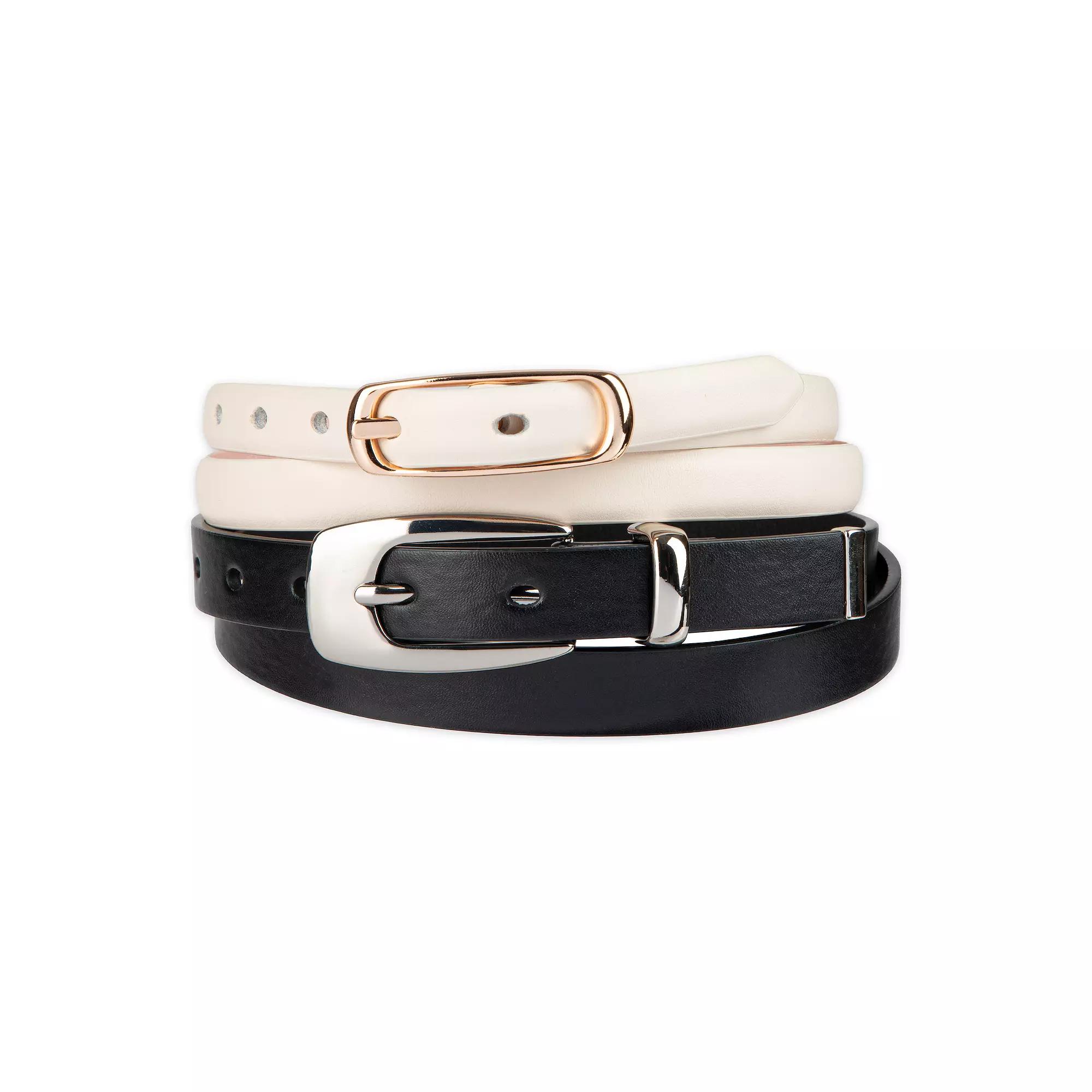 Women's LC Lauren Conrad 2-Pack Reversible Center Bar & Western Skinny Belts, Size: XL, Black Bone Pink Product Image