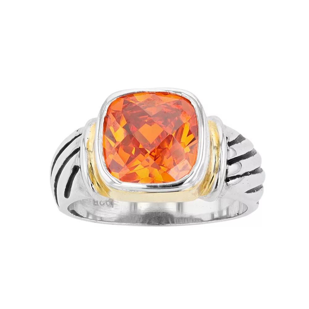 Traditions Jewelry Company Sterling Silver Orange Crystal Textured Channel Ring, Women's, Size: 9, Two Tone Product Image