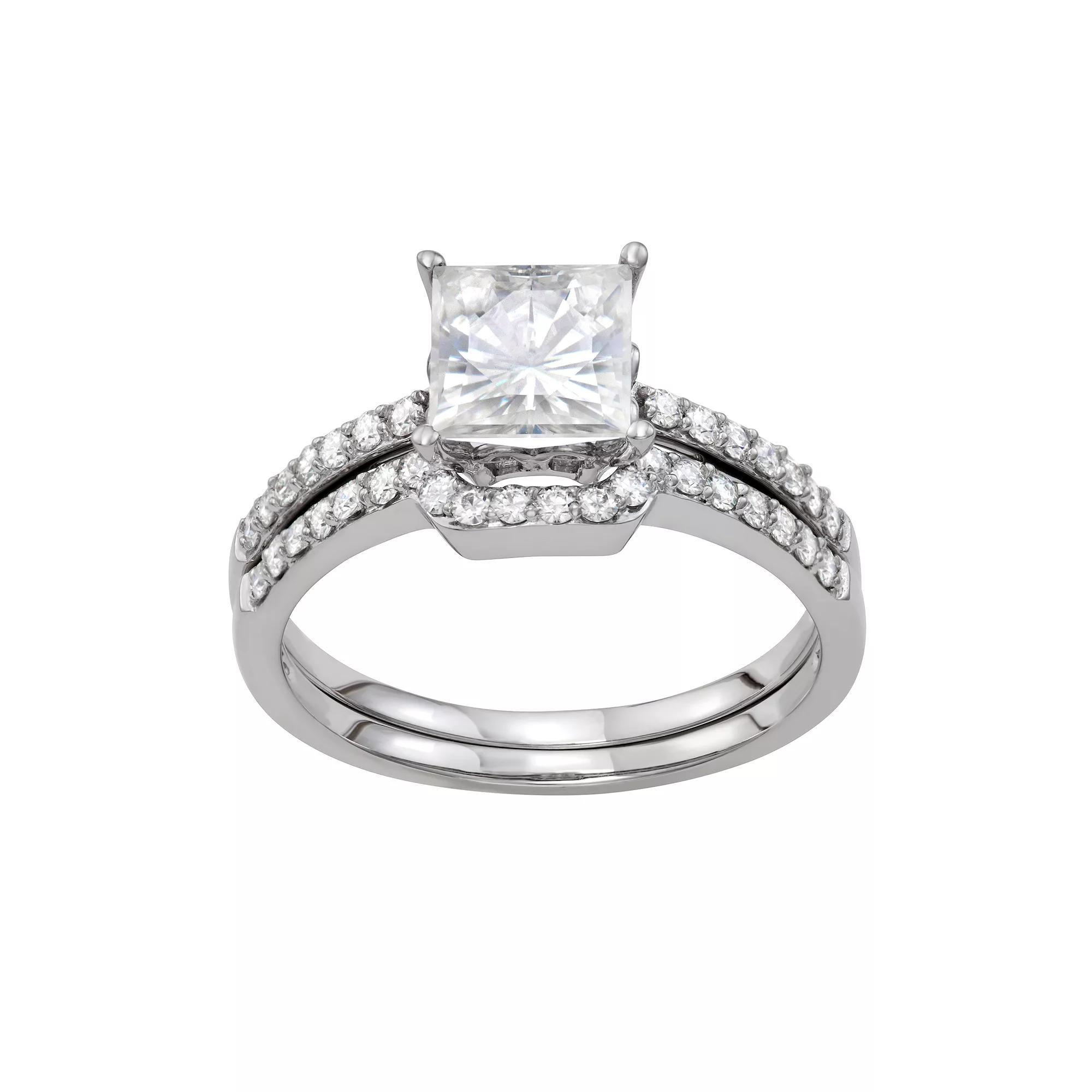 Charles & Colvard 14k White Gold 2 5/8 Carat T.W. Lab Created Moissanite Engagement Ring Set, Women's, Size: 7, 14k Whgold Product Image